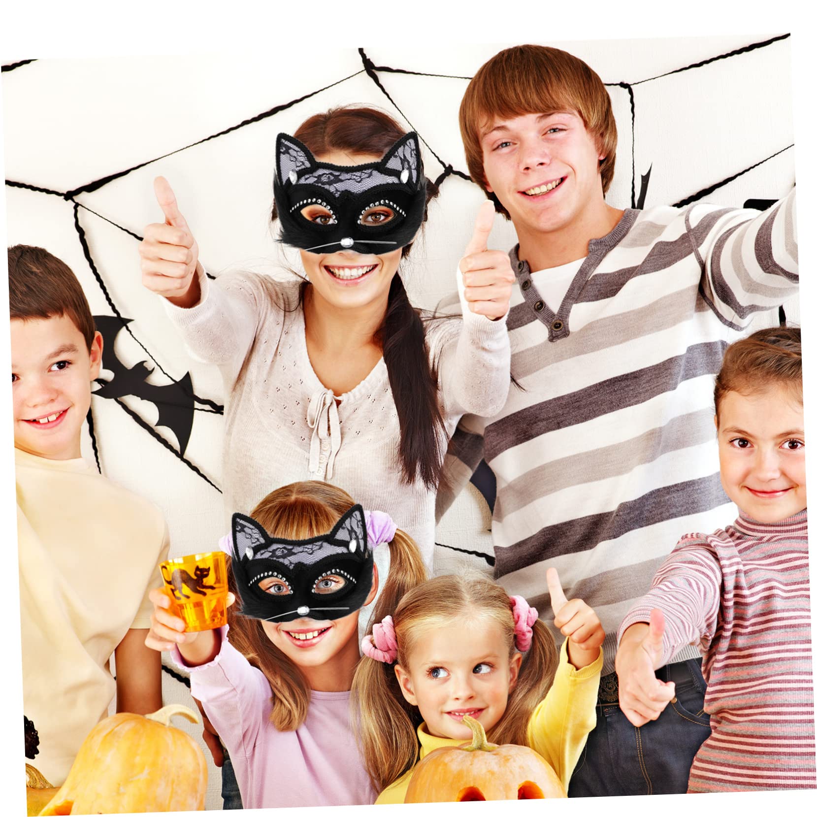 VALICLUD 2pcs Elegant Vintage Lace Cat Face Masks Halloween Party Masks Rhinestone Embellished for Cosplay Theme Parties and Fashion Shows