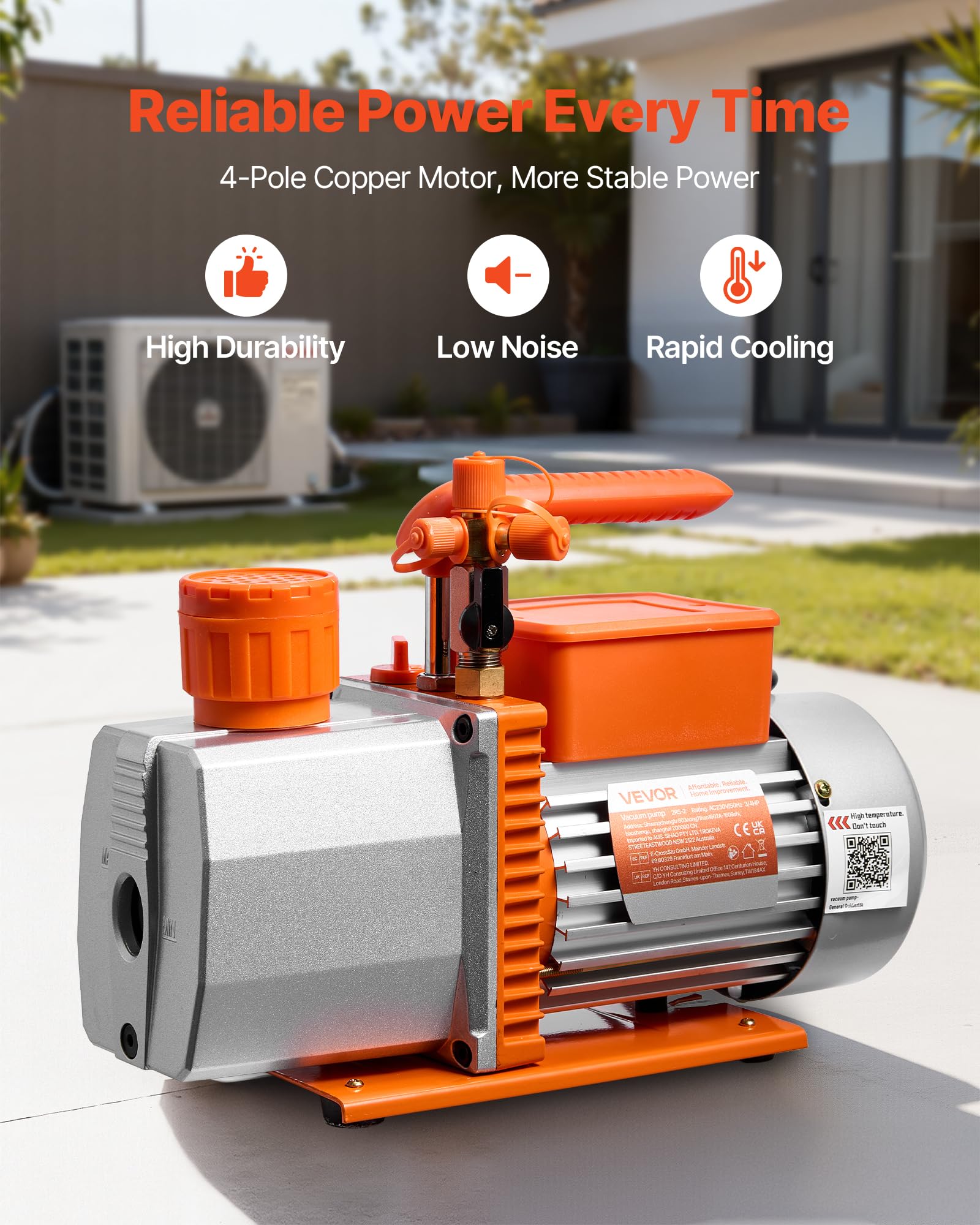 VEVOR Pompa próżniowa, 7 CFM 3/4 HP, HVAC dwustopniowa obrotowa pompa próżniowa AC, do R134a R22 R410a R1234YF R32, silnik 4-biegunowy, do konserwacji klimatyzatorów samochodowych, odgazowywanie