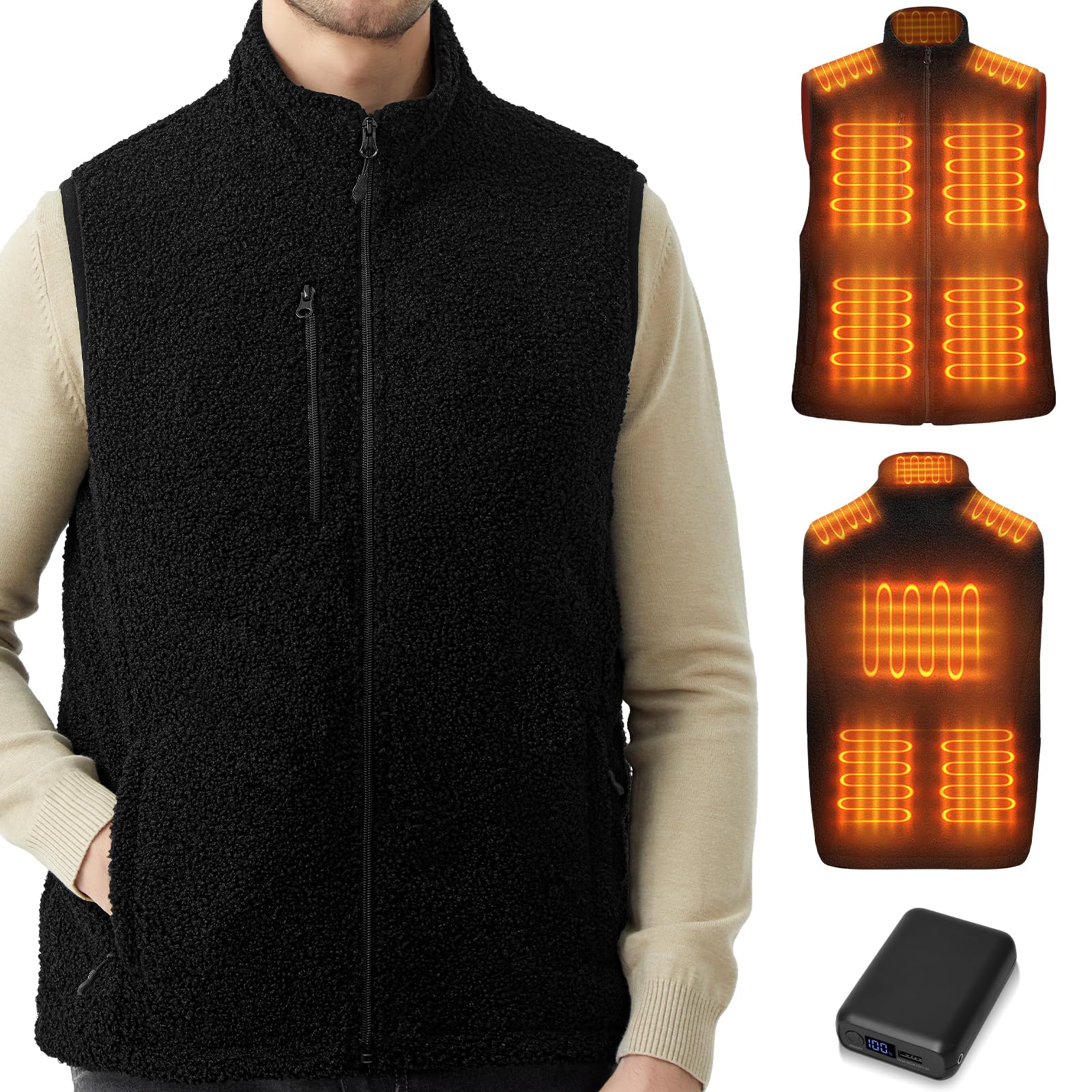 Chaleco de forro polar con batería recargable 18400 mAh 10 zonas calor 3 modos calentamiento