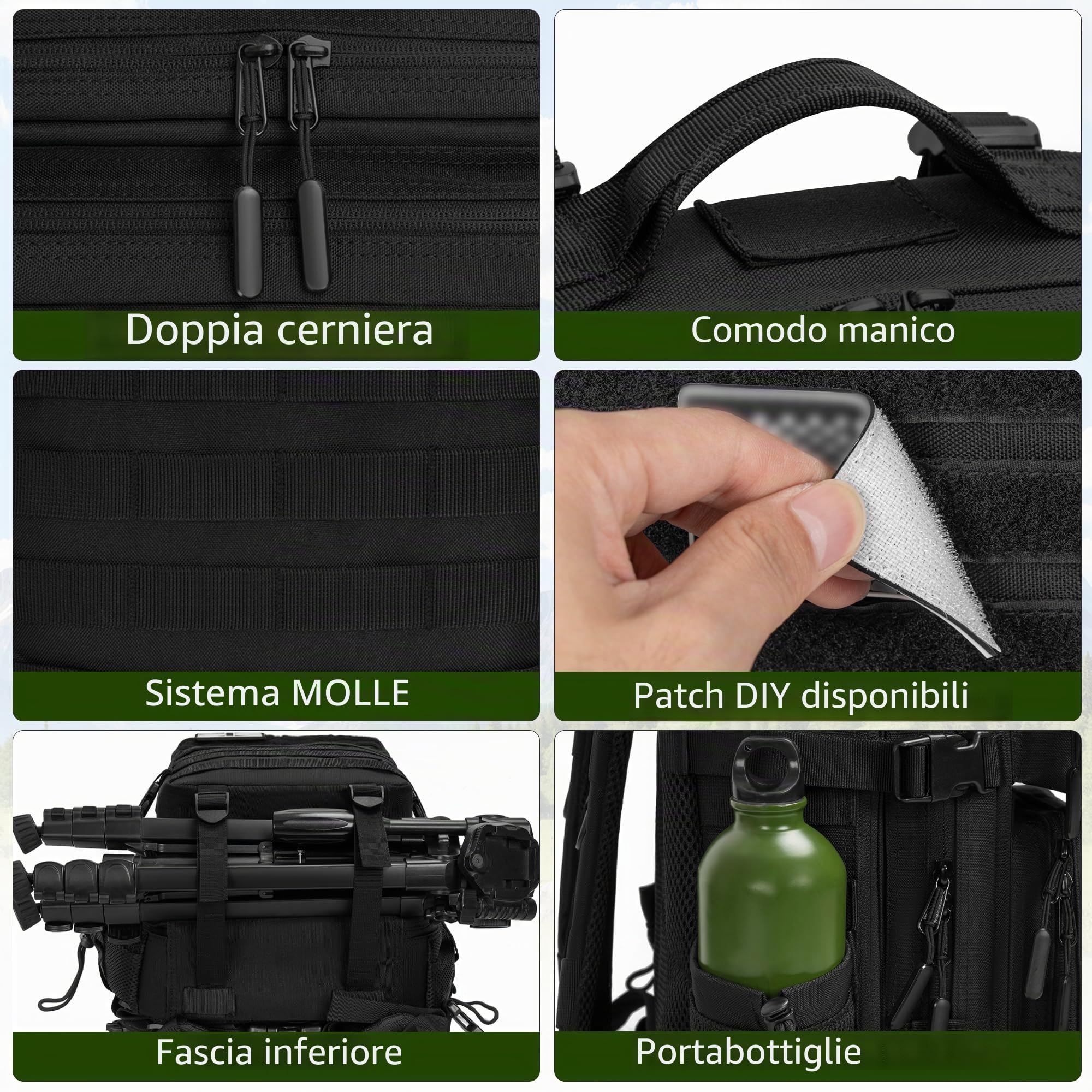 OUUTMEE Zaino tattico militare (25L/35L/45L), zaino MOLLE per uomini e donne, esercito Assult Camouflage caccia Daypack 3 giorni Bug Out Bag Borsa per computer portatile per escursioni, viaggi