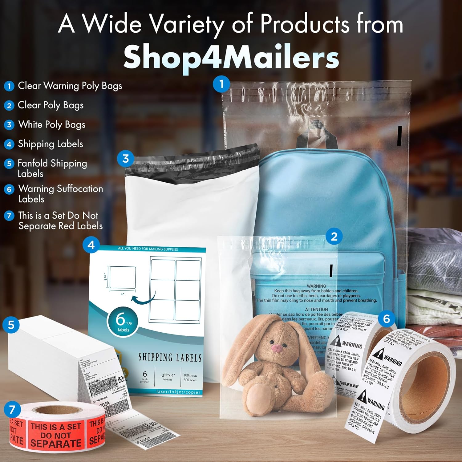 Shop4Mailers 6x9 Clear Poly Bag with Suffocation Warning – Self-Seal Adhesive, 1.5 Mil Clear Bag for FBA, Packaging Bags, Clothes Storage, & Shipping Bags – Permanent Seal Poly Mailers (Pack of 1000)