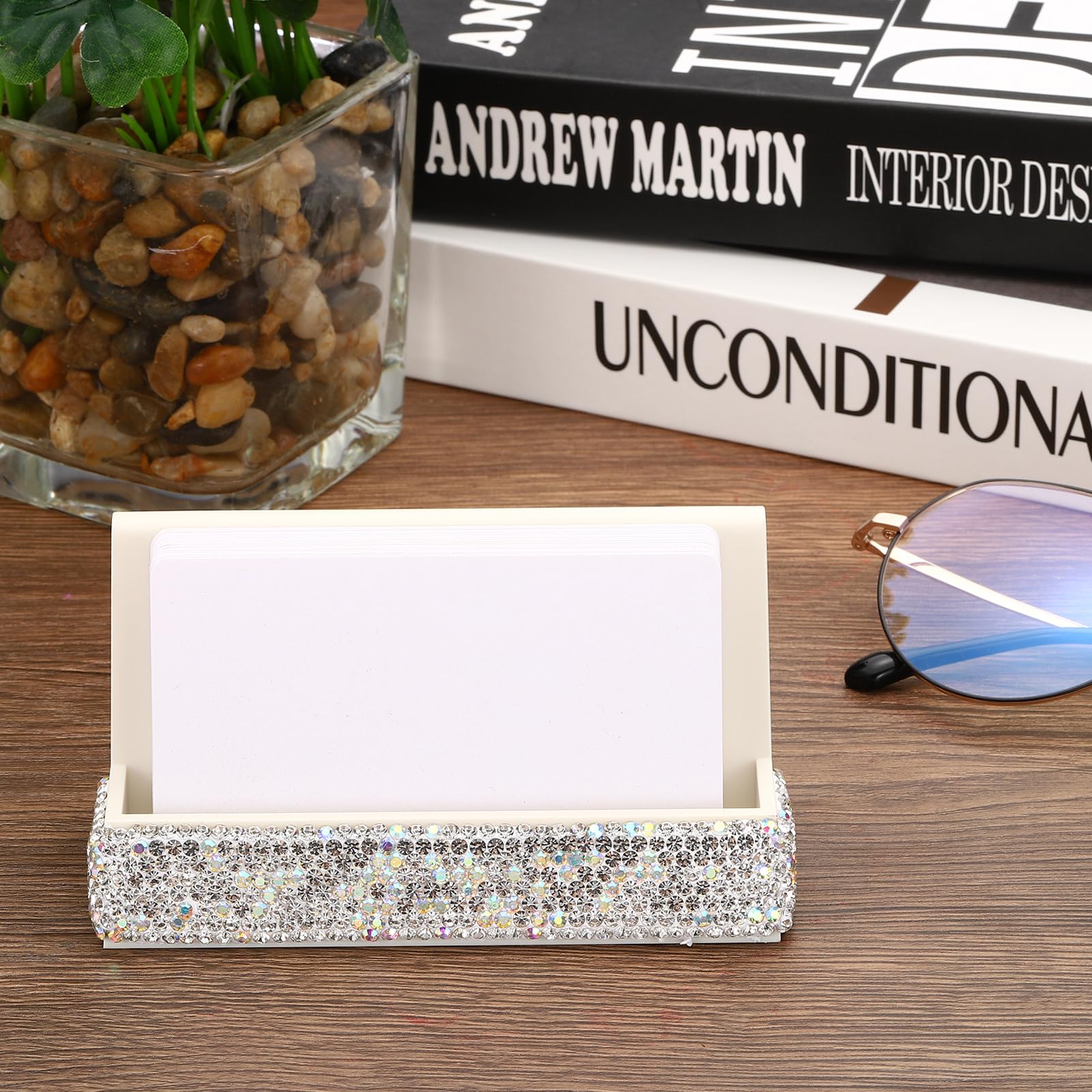 PATIKIL Business Card Holder, 2 Pack Crystal Card Stand Organizer, Silver - Image 4