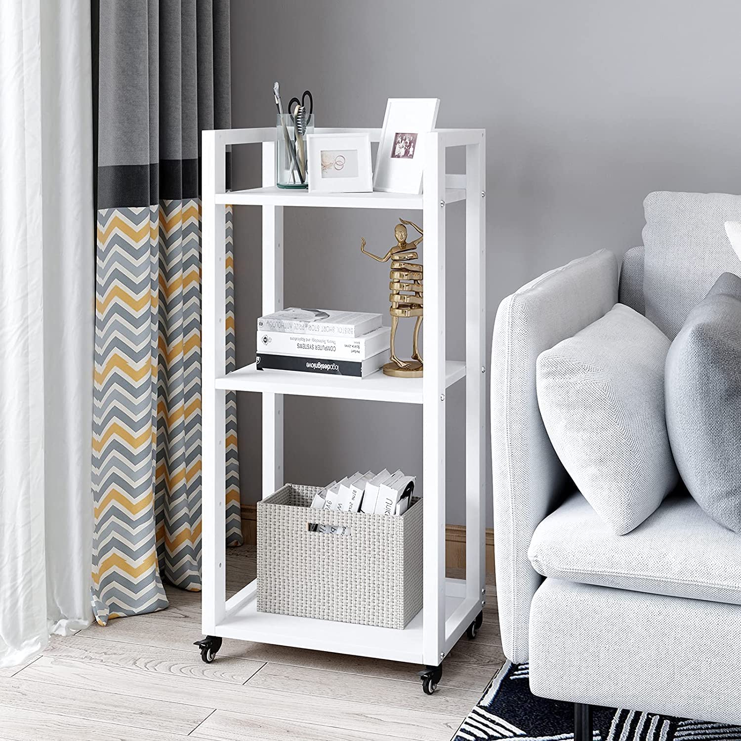PUNCIA Supporto per Stampante a 3 Livelli Carrello Porta Documenti Mobile per Stampante in Legno e Metallo Scaffale per Documenti con Ruote Tavolo per Trituratore HIFI per Ufficio Casa (Bianco)