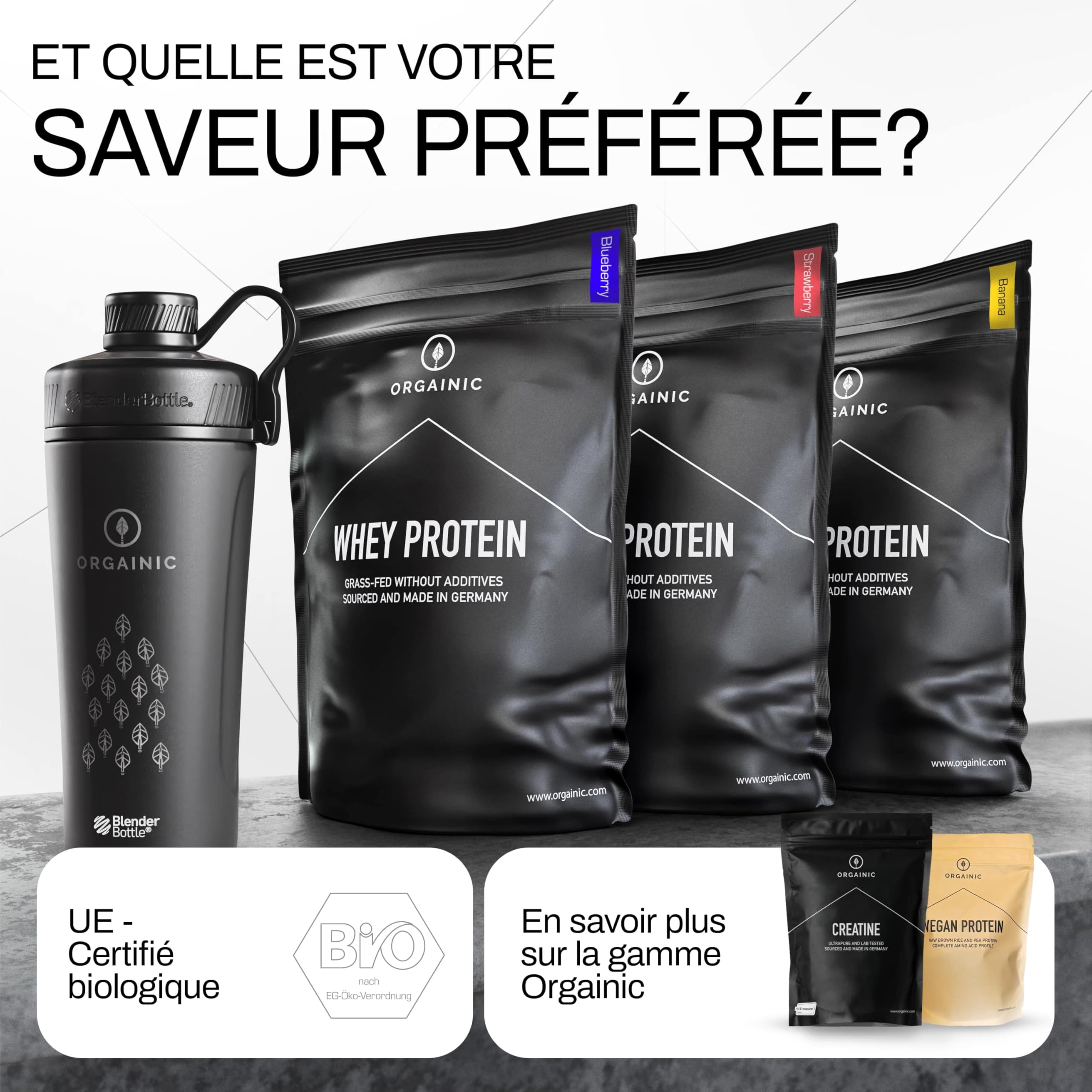 ORGAINIC Protéine Whey - Whey de Vaches Nourries à l'Herbe - Contient des Acides Aminés Essentiels et non-Essentiels et BCAA pour la Prise de Muscle - Traité à Froid, sans OGM - 1000g, Nature