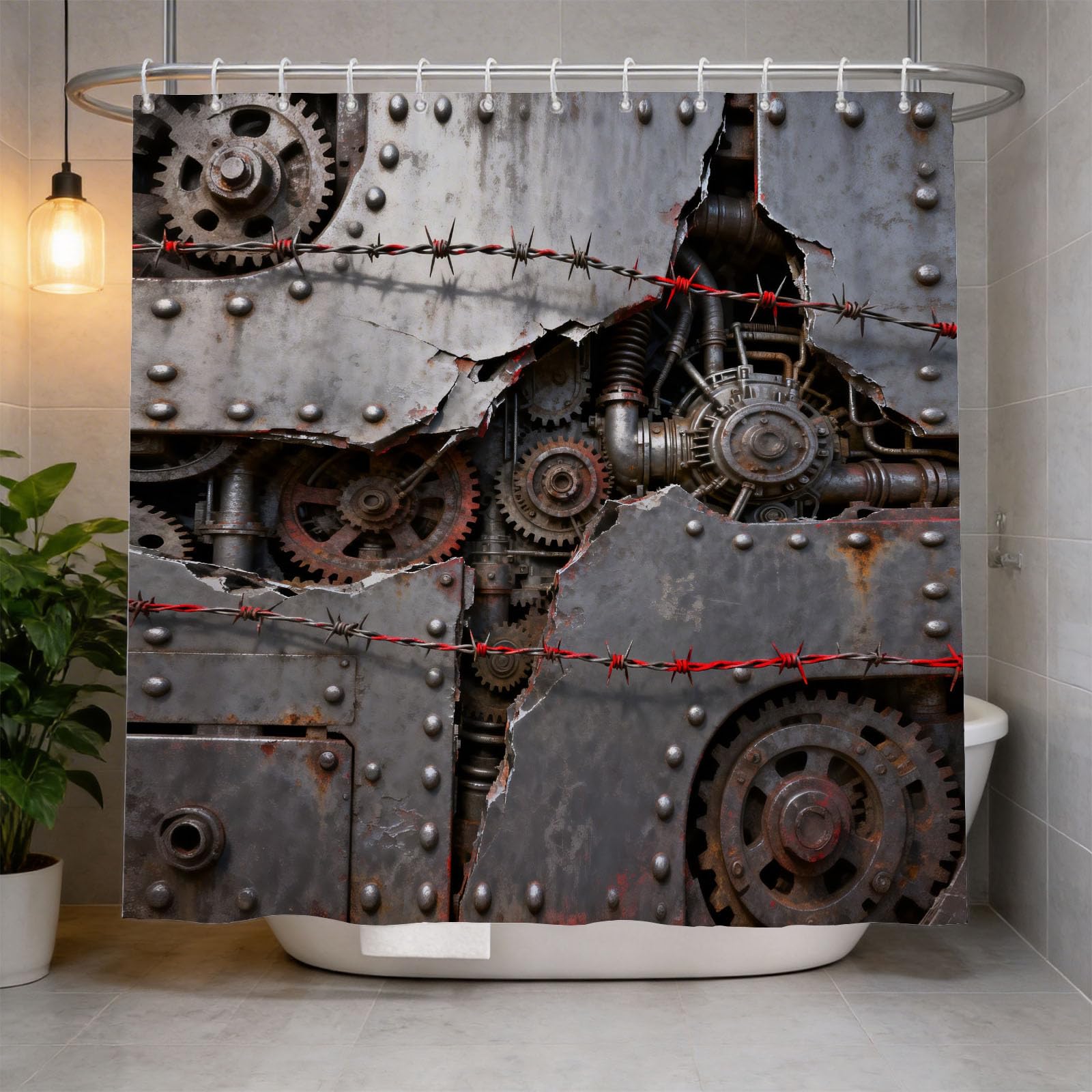 Hongduo 3D Steampunk Shower Curtain for Stalls Bathtubs Vintage Style Bathroom Decor Shower Curtain Set Polyester Fabric Waterproof 180x200cm/71X79 Inch with Hooks