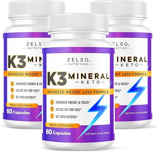 ZELSO Paquete de 3 píldoras minerales K3 para perder peso para mujeres y hombres, píldoras minerales K3  mineral de sal K3, vitamina + cápsulas K3
