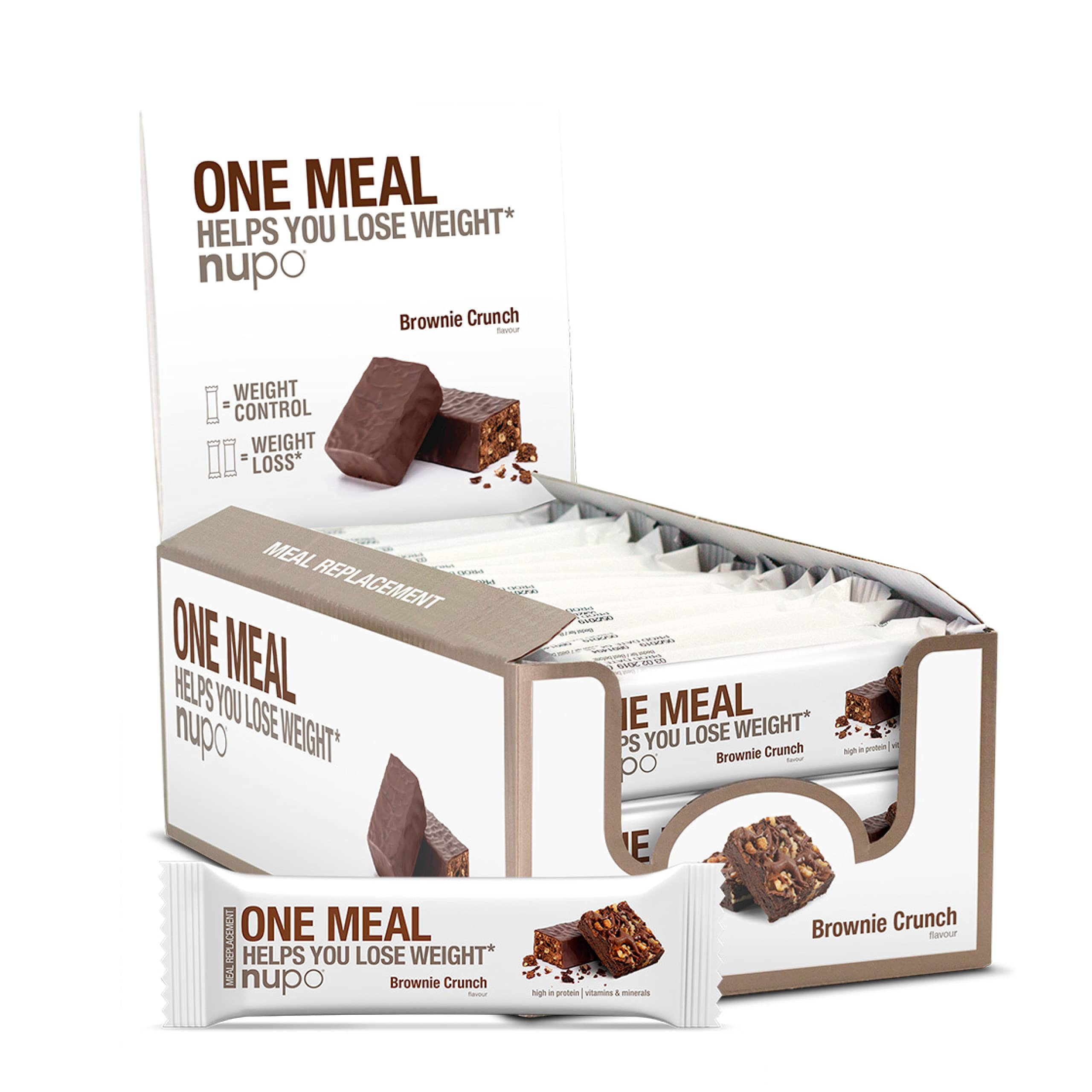 NUPO® One Meal Bar [Brownie Crunch - 24 Stk.] - Mit Nährstoffen, Vitamine & Mineralien - Diät Riegel Snack zum abnehmen - Fitness low carb Riegel - Mahlzeitenersatz Riegel - Diet Riegel