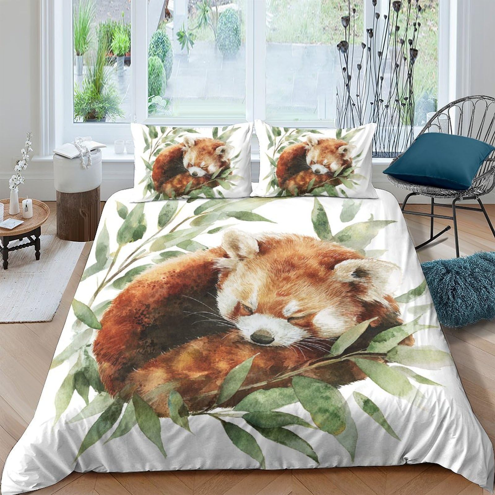 Ctjqhvkz Style-3 3D Printed Red Panda Fitted Sheet Microfiber Soft Animal Leaf Mattress Cover For Bedroom Guest Room Decor Single（135X200cm）