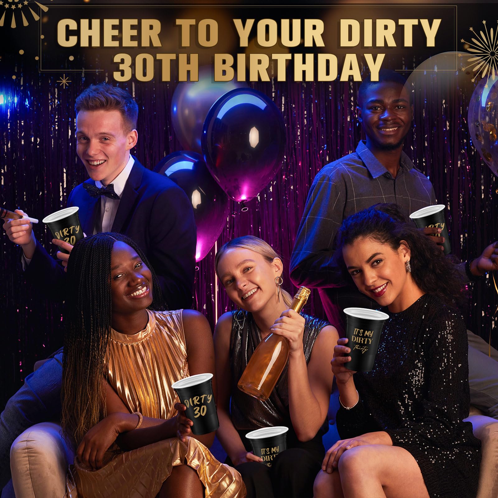 Amazon.com: Rtteri 48 Pcs Birthday Cups Dirty 30th Birthday Party  Disposable Cups 16 oz Black Gold Dirty Thirty 30th Tumbler Plastic  Decorations Stadium Tumbler for Women Men Party Favors Decoration : Health