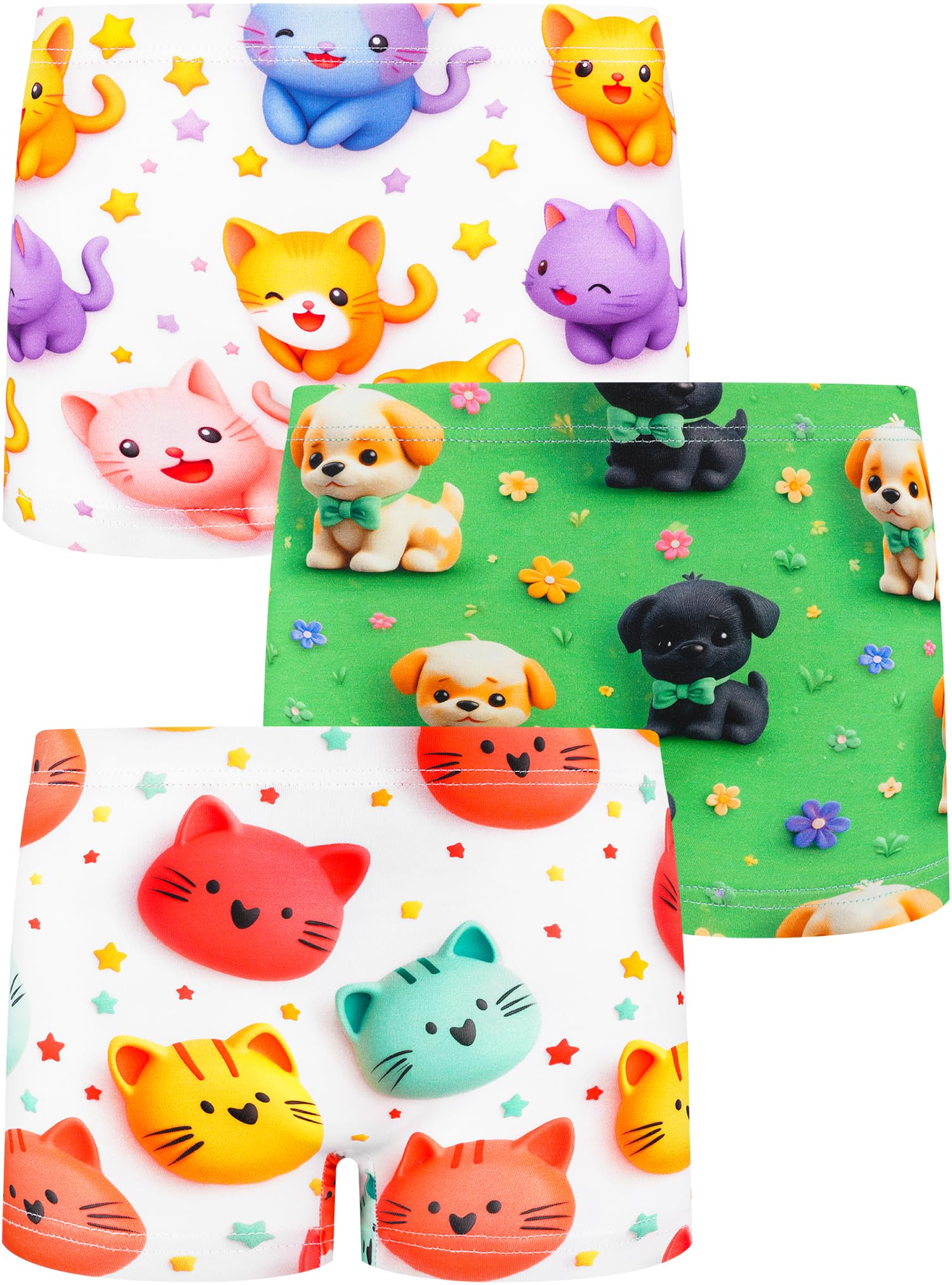 Girls Boyshorts 3D Underwear Soft Cotton Tagless Panties Toddlers Little Kids Comfort Breathable Briefs 3-Pack