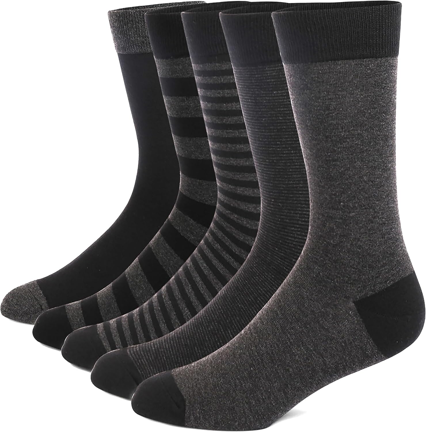Mens Dress Socks 5 Pairs Soft Breathable Cotton Blend Classic Crew Socks Mid Calf S...