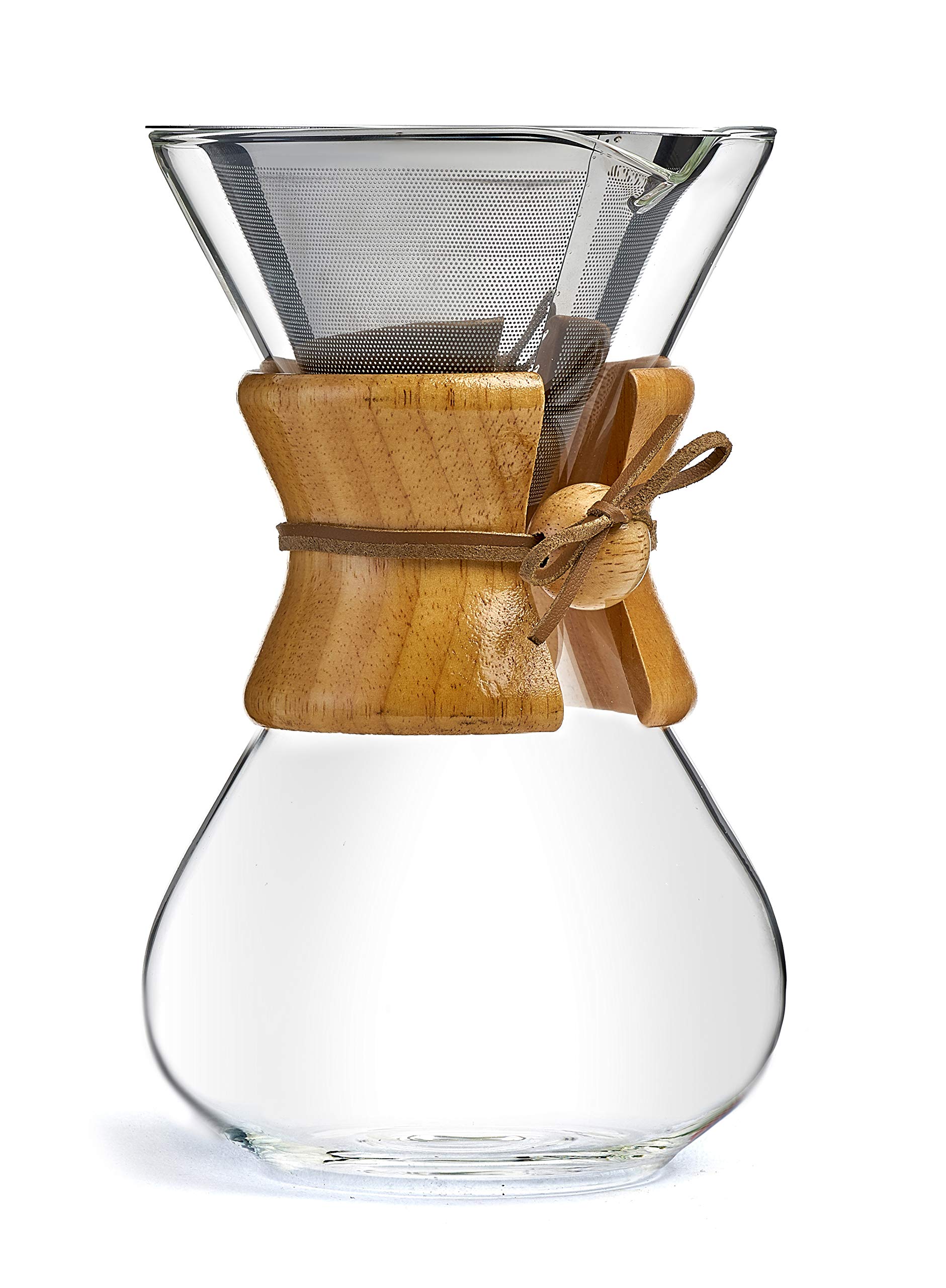 JavaFly Glass Pour Over with Wooden Collar and Filter, 27.5 fl oz, Clear