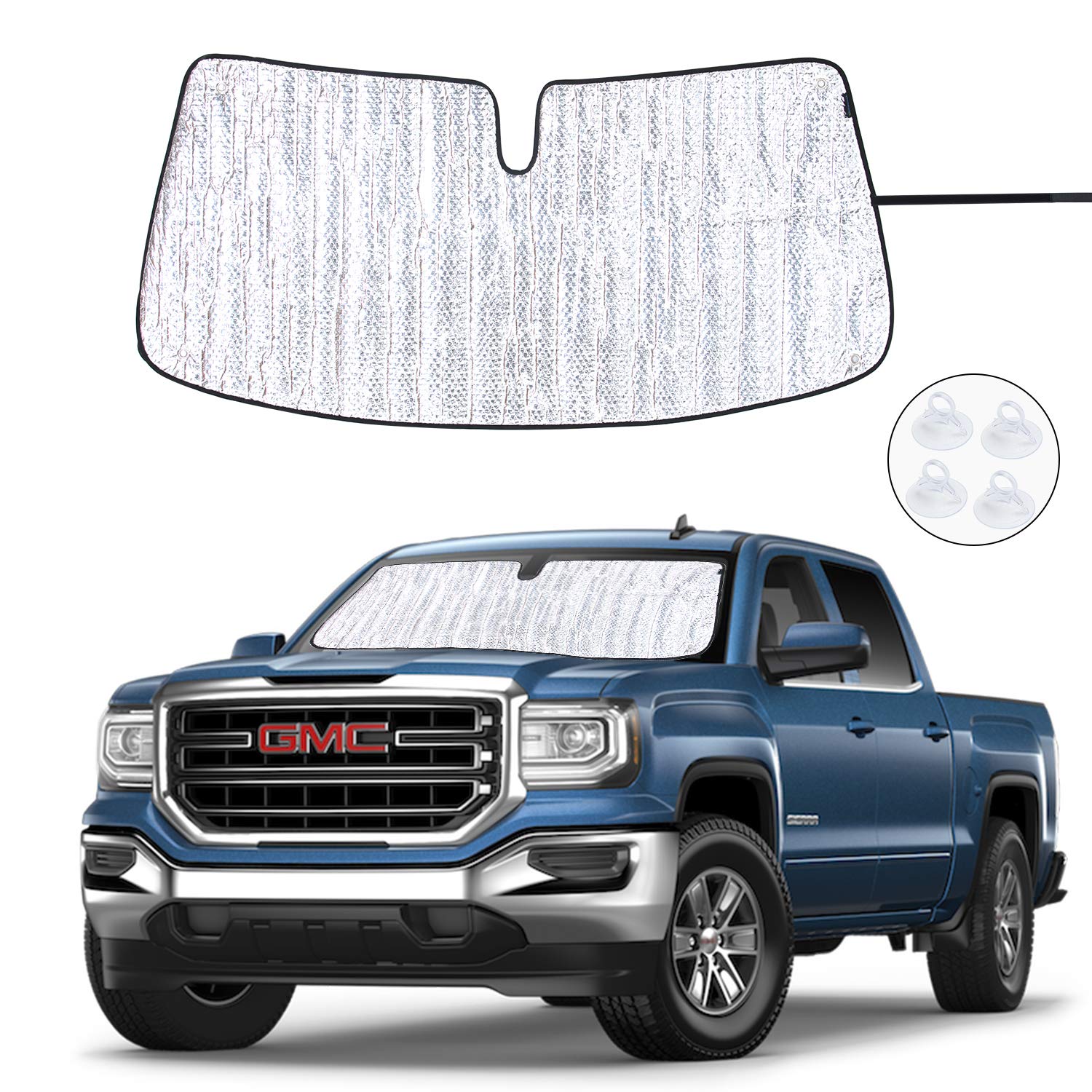 ROCCS Windshield Sunshade UV Ray Reflector for 2014-2018 GMC Sierra 1500 2500 HD 3500 HD Front Window Sun Shade Shield Cover Foldable Reflective Sun Visor