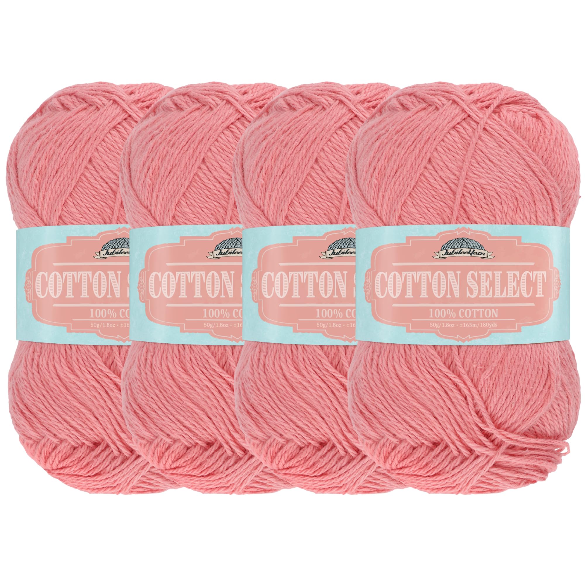 JubileeYarn Cotton Select Yarn - 50g/Skein Sport Weight - Soft Red - 4 Skeins