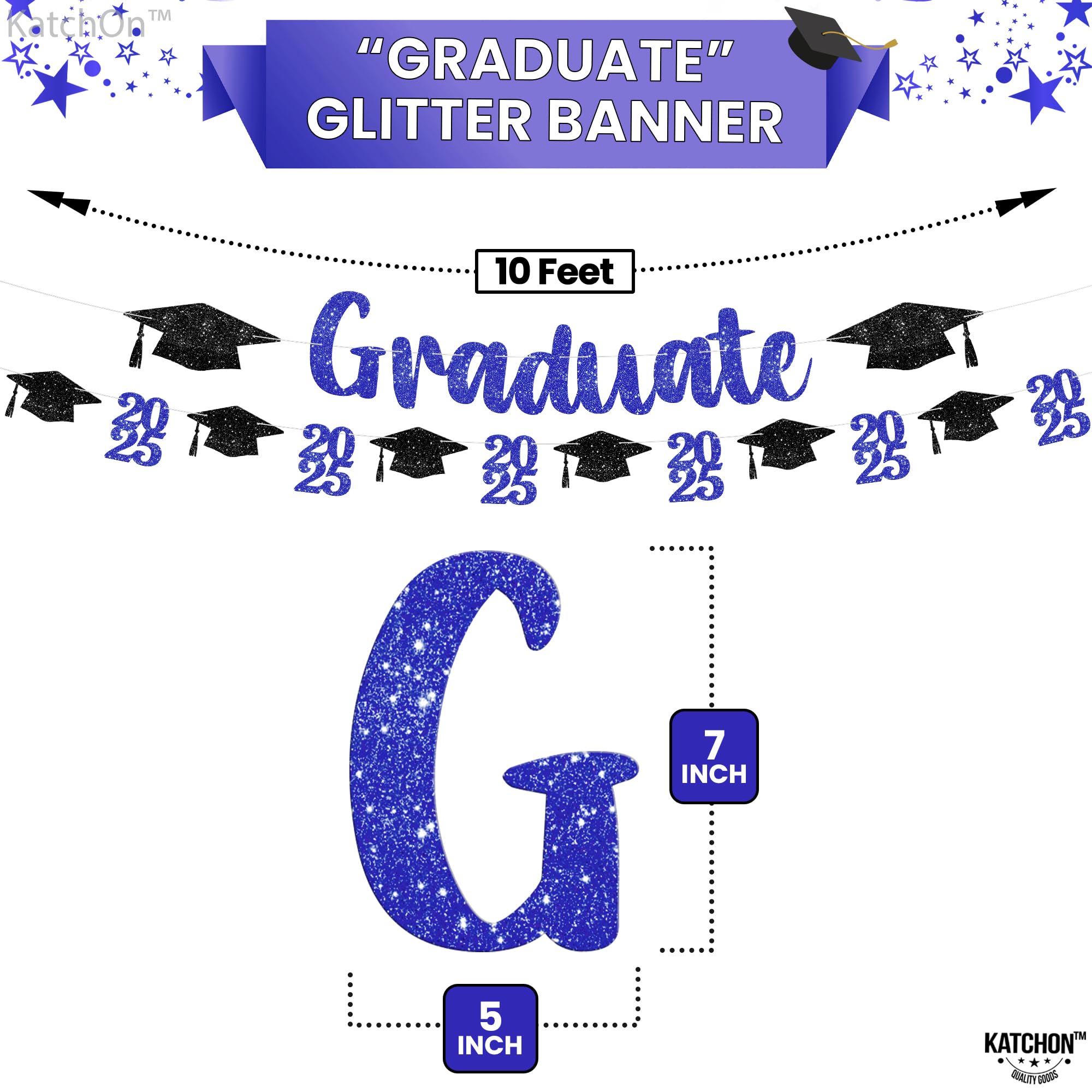KatchOn, Glitter, Black and Blue Graduation Banner - 10 Feet, No DIY, Blue and Black - Image 3
