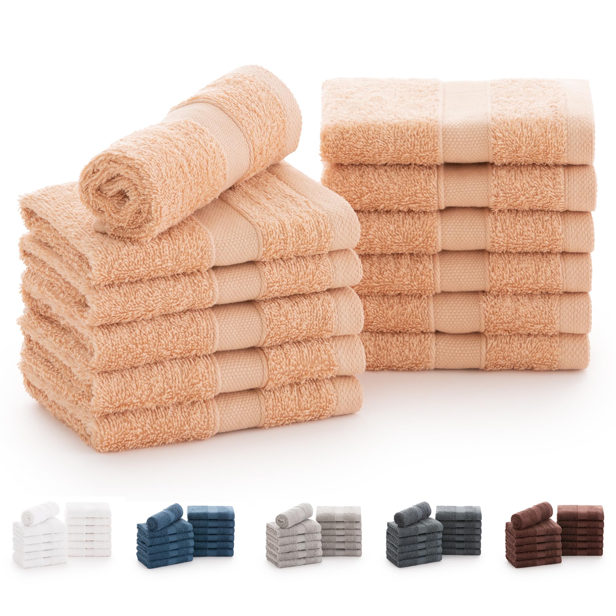 Todocama - Juego de 12 Toallas de Mano (30x30 cm) 100% Algodón Suave y Absorbente, 550 gsm Premium, (Blanco) — view 16