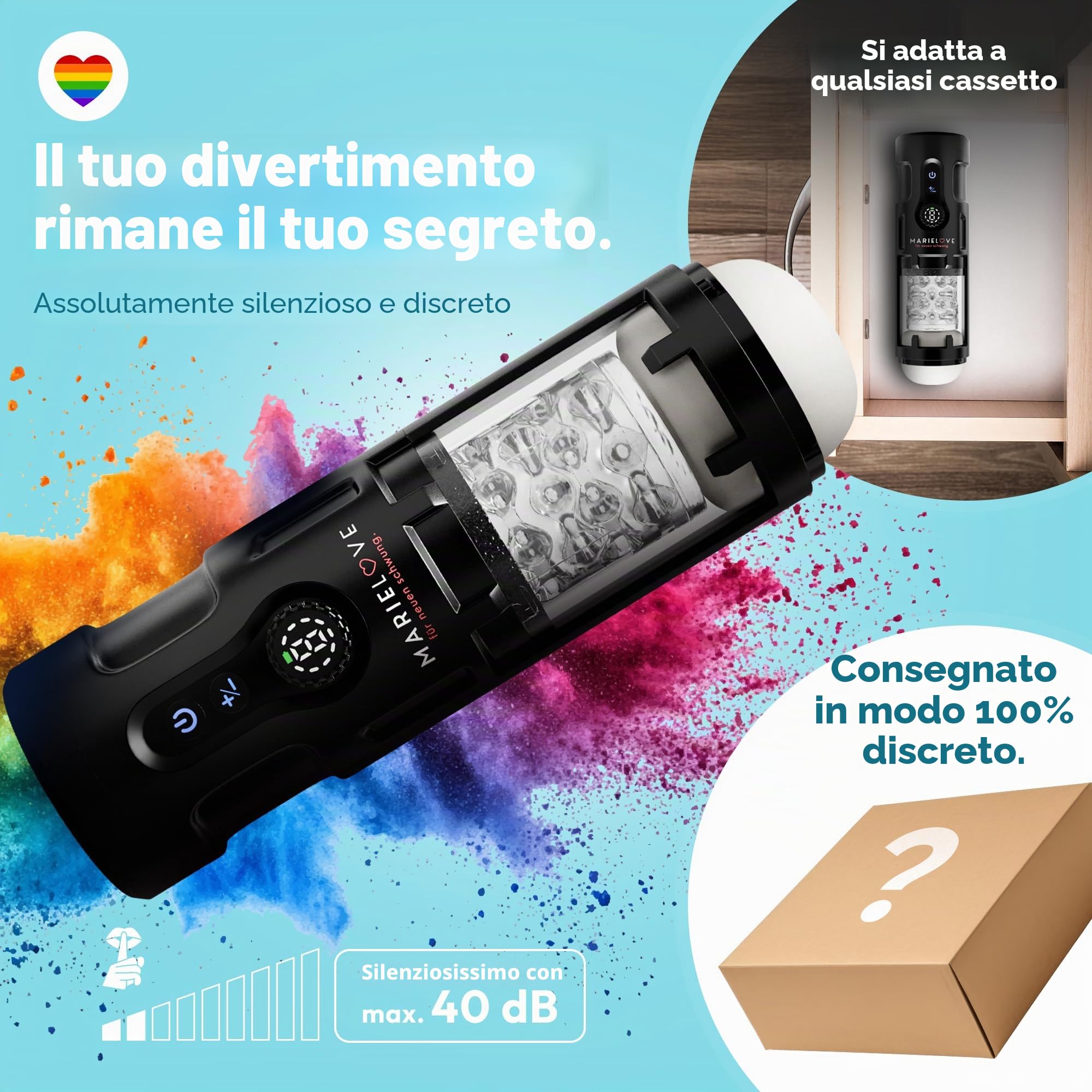 Marielove, masturbatore elettrico per uomini, simulatore di pompini con funzione di aspirazione e vibrazione, 5 modalità e movimento telescopico, giocattolo sessuale reale con rotazione e funzione