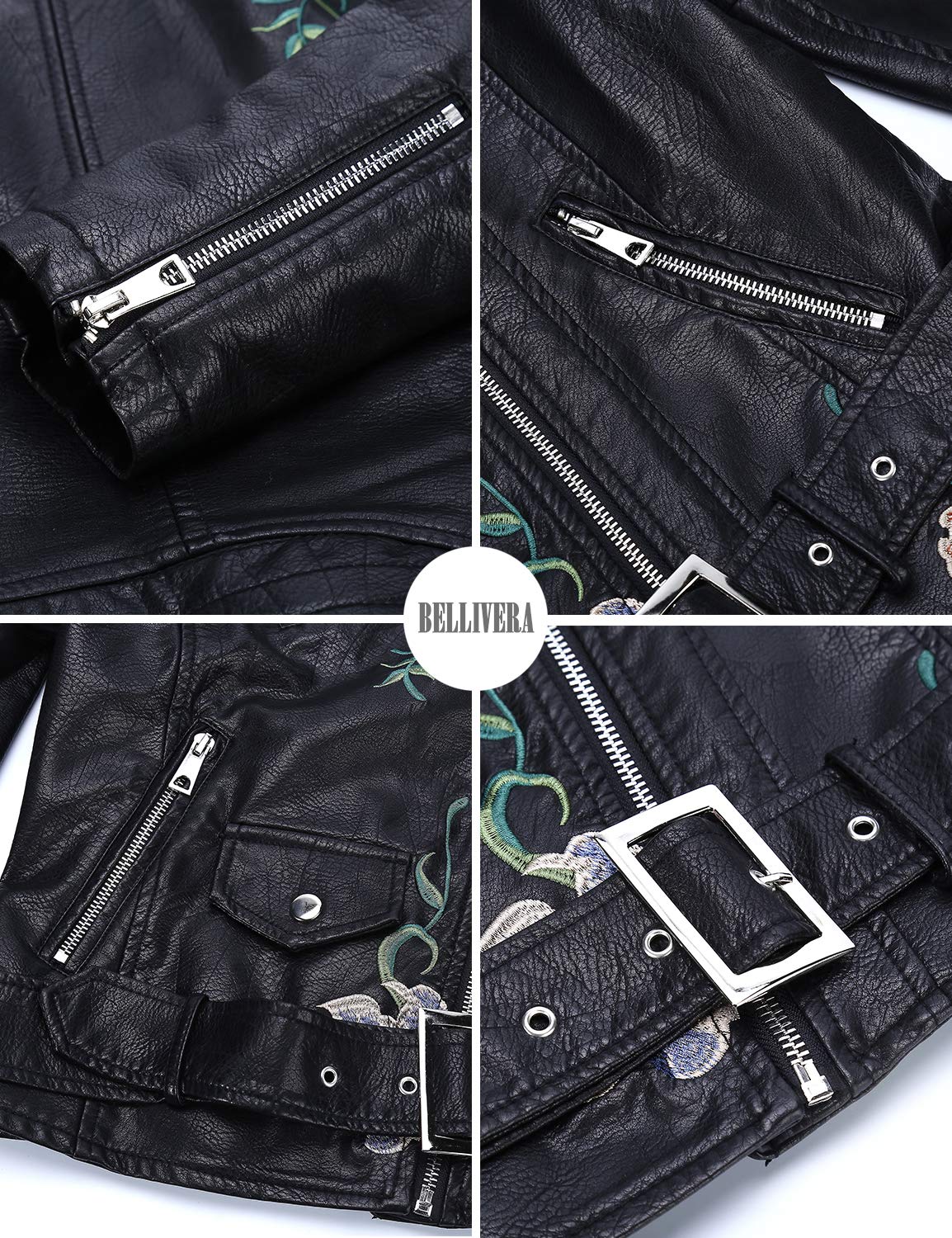 BELLIVERA Veste en faux cuir pour femmes - Manteau Moto Bike
