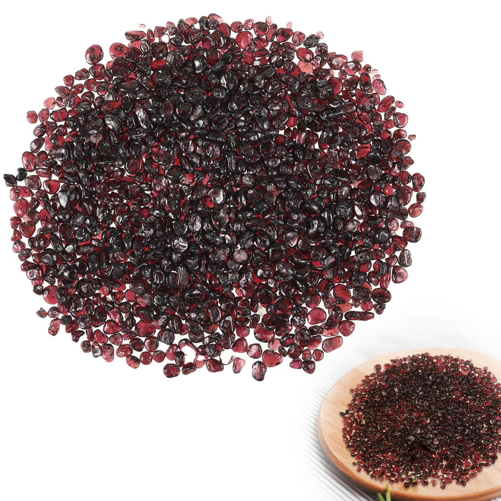 Xinjieda Natural Crystals Chips Garnet Quartz Tumbled Chips Stone 5-7mm Natural Irregular Crushed Stones Healing Crystals and Gemstones for Aromatherapy Reiki Meditation Chakra Healing Garden Decor