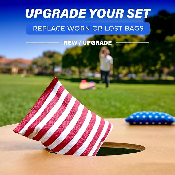 GoSports Official Regulation Cornhole Bean Bags Set of 8 for Competitive Cornhole Games - All Weather - American Stars and Stripes or Red and Blue