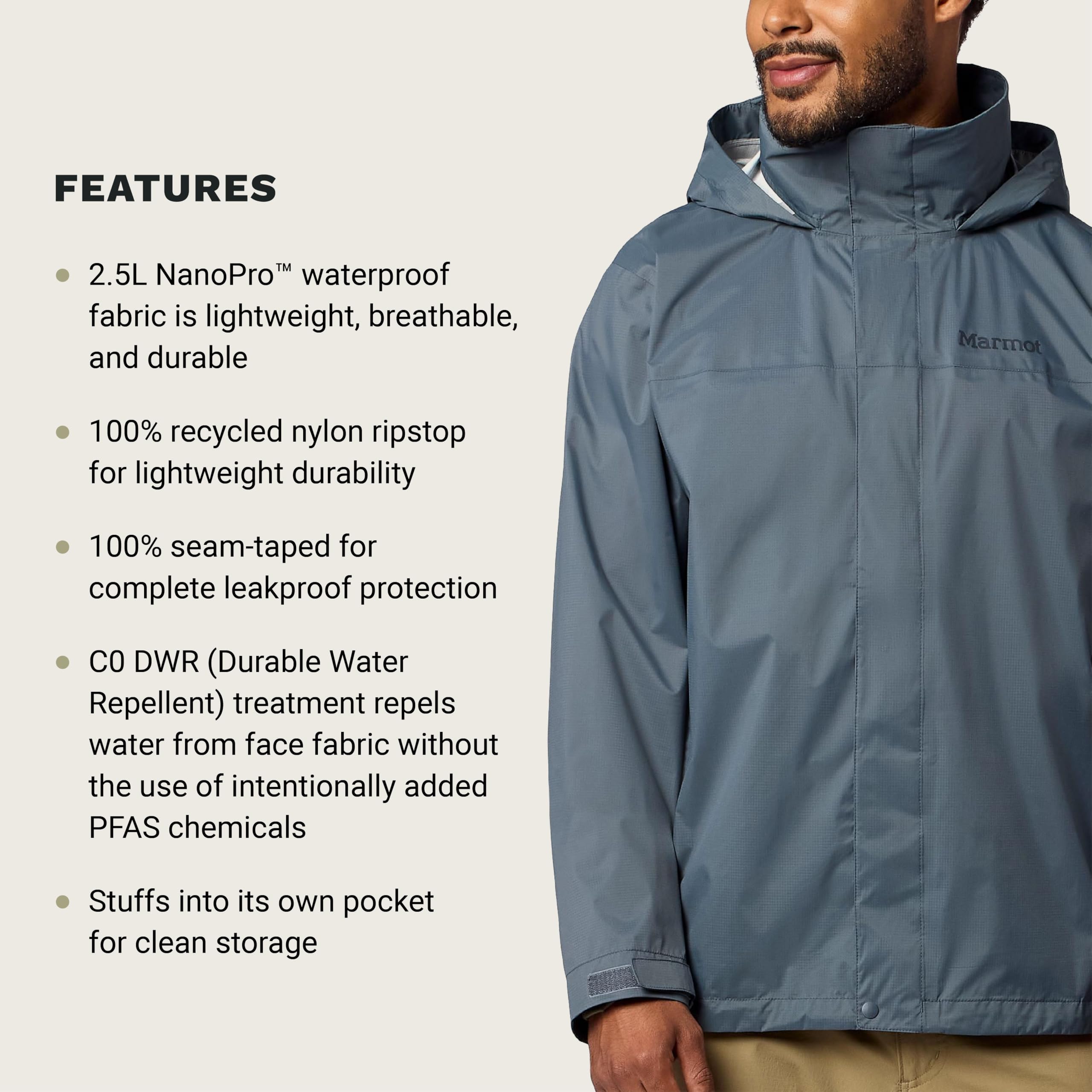 Marmot Herren Precip Evo Jacket wasserdichte Jacke, leichte Regenjacke mit Kapuze, winddichter Regenmantel, atmungsaktiver Windbreaker, ideal zum Wandern und Radfahren (1 Stück)