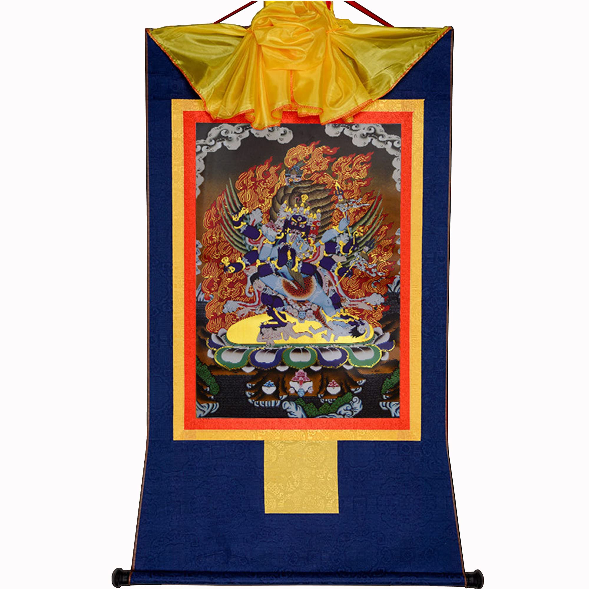 Thangka Buddista Tibetano da Parete, Arazzo Thangka Buddista Tibetano da Parete Mahakala a Sei Braccia Multicolore, Varie Misure(Blue,Medium(62cm*47cm))