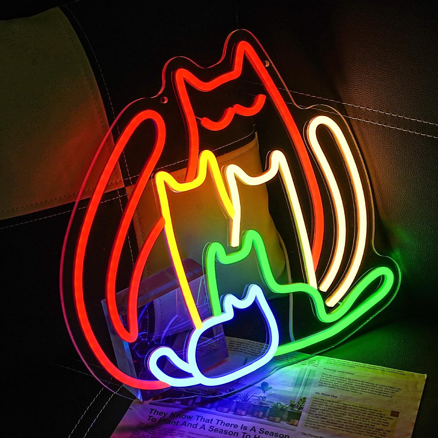 Bunte Katzen Neon Schild Rainbow Cat LED Schild Tierform Leuchtreklame Dimmbare Leuchtschild mit Tiermotiv für Schlafzimmer Männerhöhle Hausparty Wohnkultur