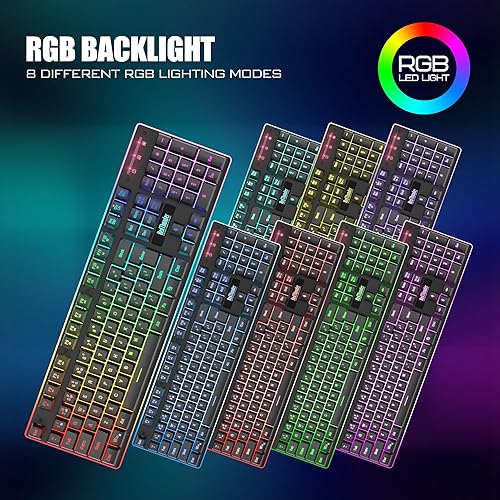 Miniatura 4 de RedThunder K10 - Combo de teclado y mouse inalámbricos para juegos, batería recargable con retroiluminación RGB de 3800 mAh, teclado antighosting de