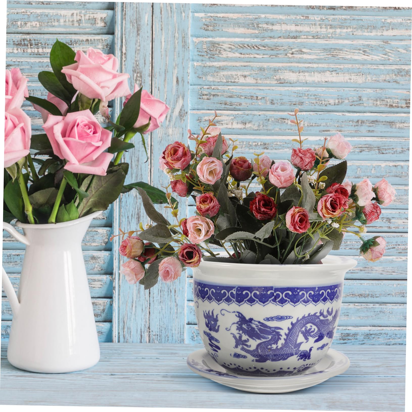 VANZACK Wykwintne Rzemiosło Duża Ceramiczna Doniczka Bonsai Z Tacką Do Roślin Domowych