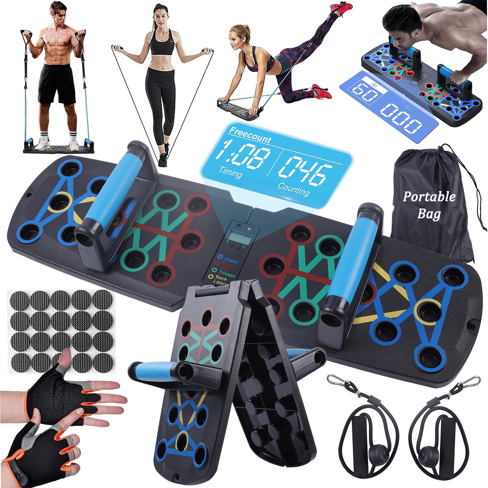 Upgraded push up board for men,Portable Foldable Multi-Function 30 in 1 perfect push-up board,Push Up Bar with Automatic Count and Resistance Bands,Push up Handles for Floor Home Gym chest Workout