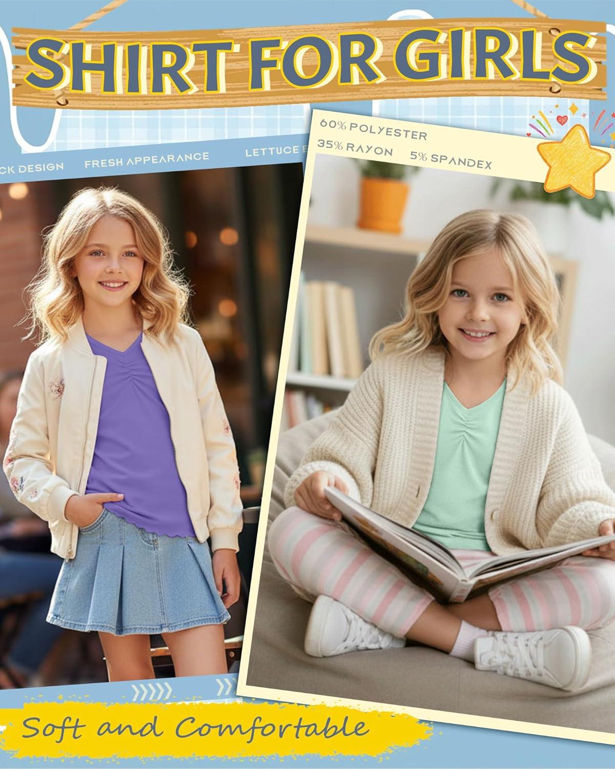 3 Pack Girls Short Sleeve Tops V Neck Loose Fit Baggy Chest Ruched Tees Kids Youth Basic Casual Soft Shirts Summer - Image 5