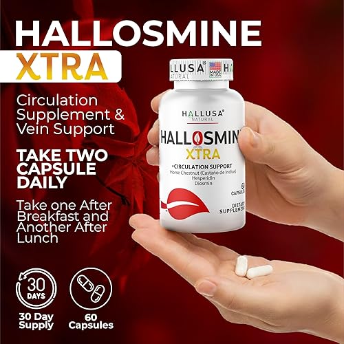 Miniatura 7 de Hallosmine Xtra - Soporte de circulación y venas, diosmina, chesnut de caballo y heesperidina 850 mg + crema de vena libre Circulación de piernas