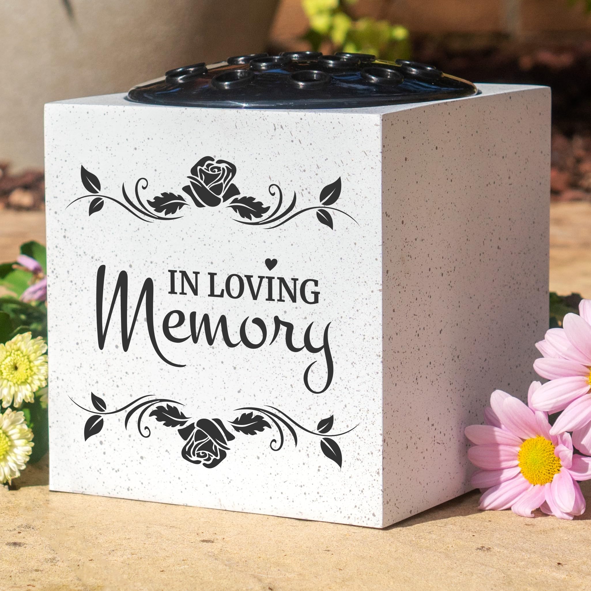 In Loving Memory Rose Memorial Graveside White Flower Bowl Vase Pot