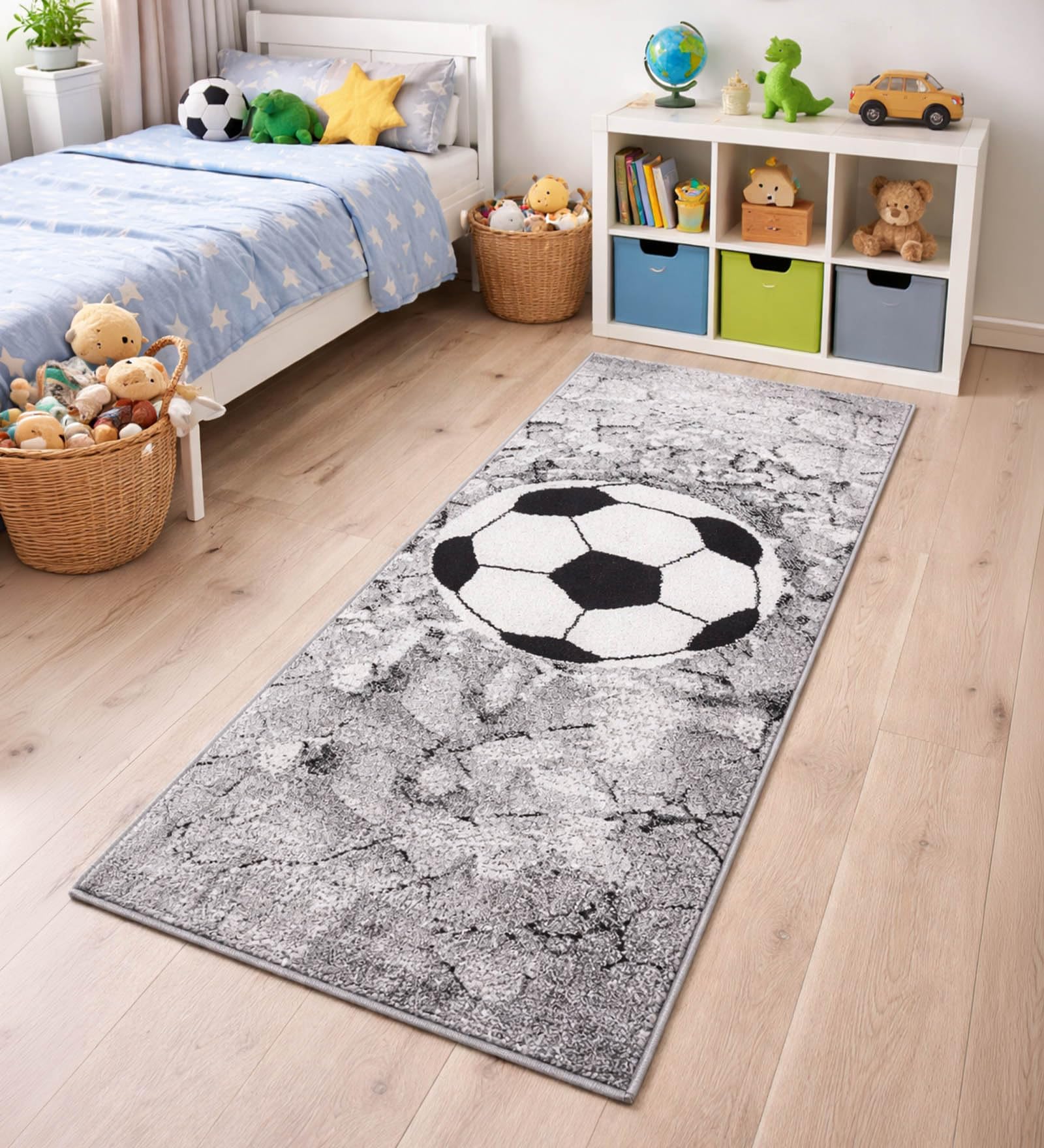 Obsessions Football Print Runner for Boys Bedroom,Soft Sports Theme Floor Runner for Bedroom with Jute Backing, Ideal for Kids Room,Living Room & Play Room 60x150cm, Grey-picture-15