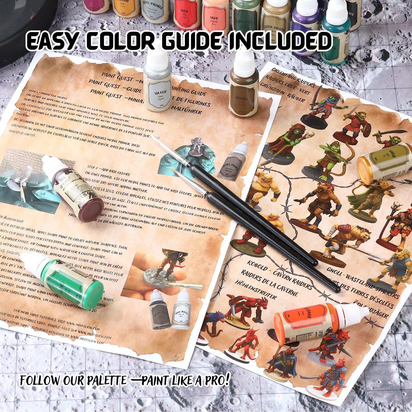 Kit Pintura Miniaturas DND-Set Inicio 22 Pinturas Agua Principiantes Incl Oro/Plata Metálicos Sombras y Primer Figuras DND War Hammer40K Regalo Ideal 7 Figuras Aventuras TTRPG