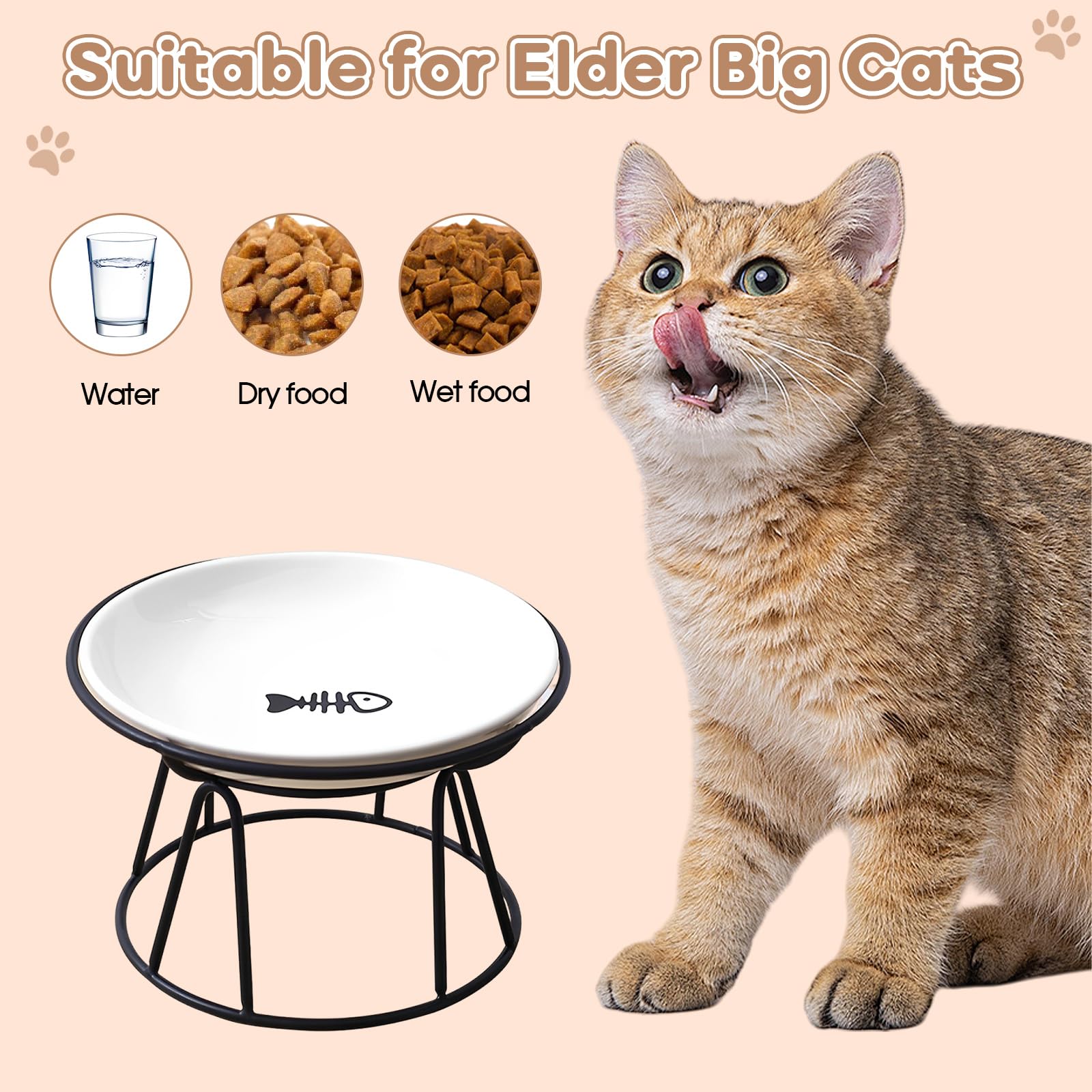 Yeqqzq Elevated Cat Bowls, Raised Ceramic Cat Dish with Metal Stand, Pet Feeder Bowls for Indoor Cats Kitten - Image 4