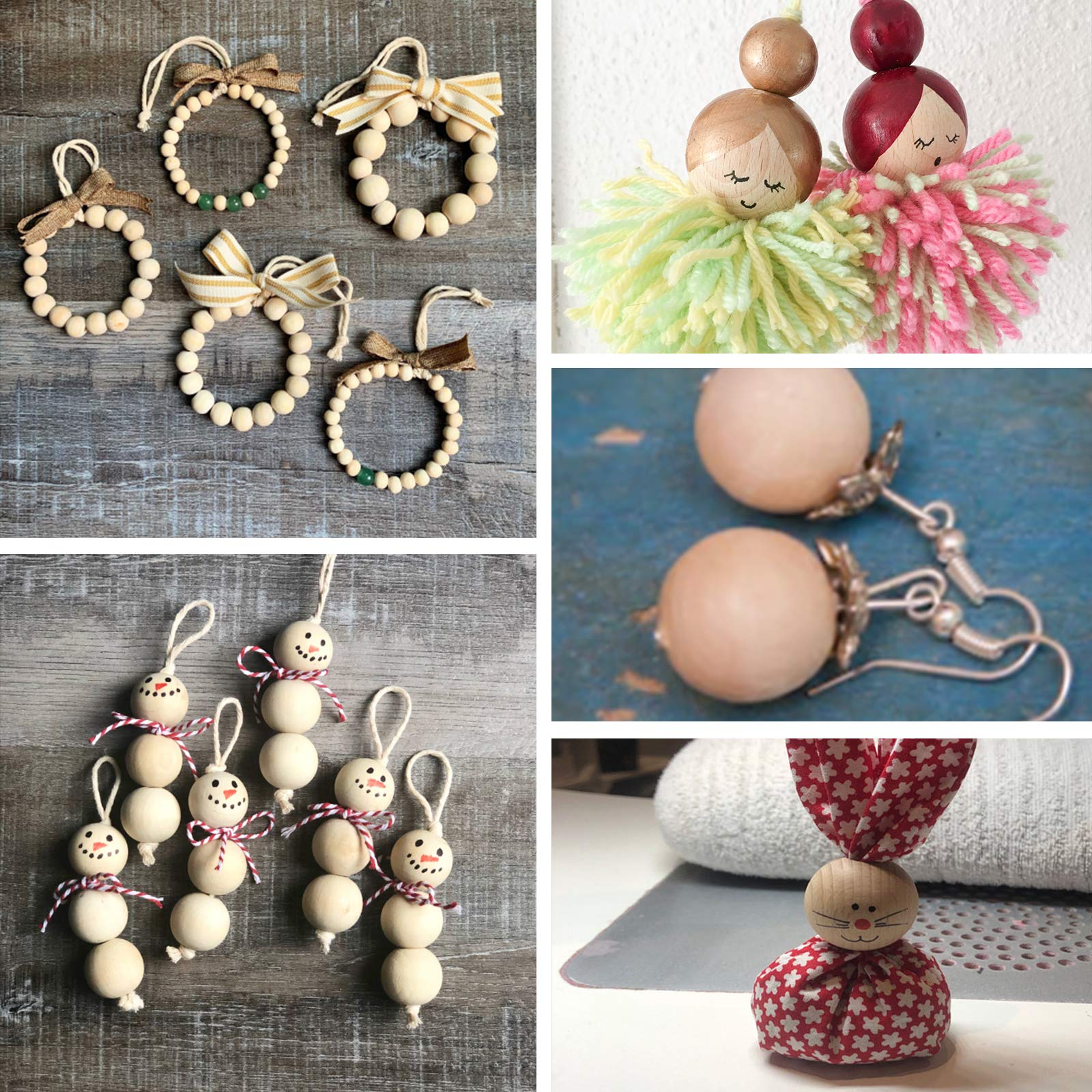 SNAIL GARDEN Lot De 200 Perles En Bois De 2 Tailles (16mm