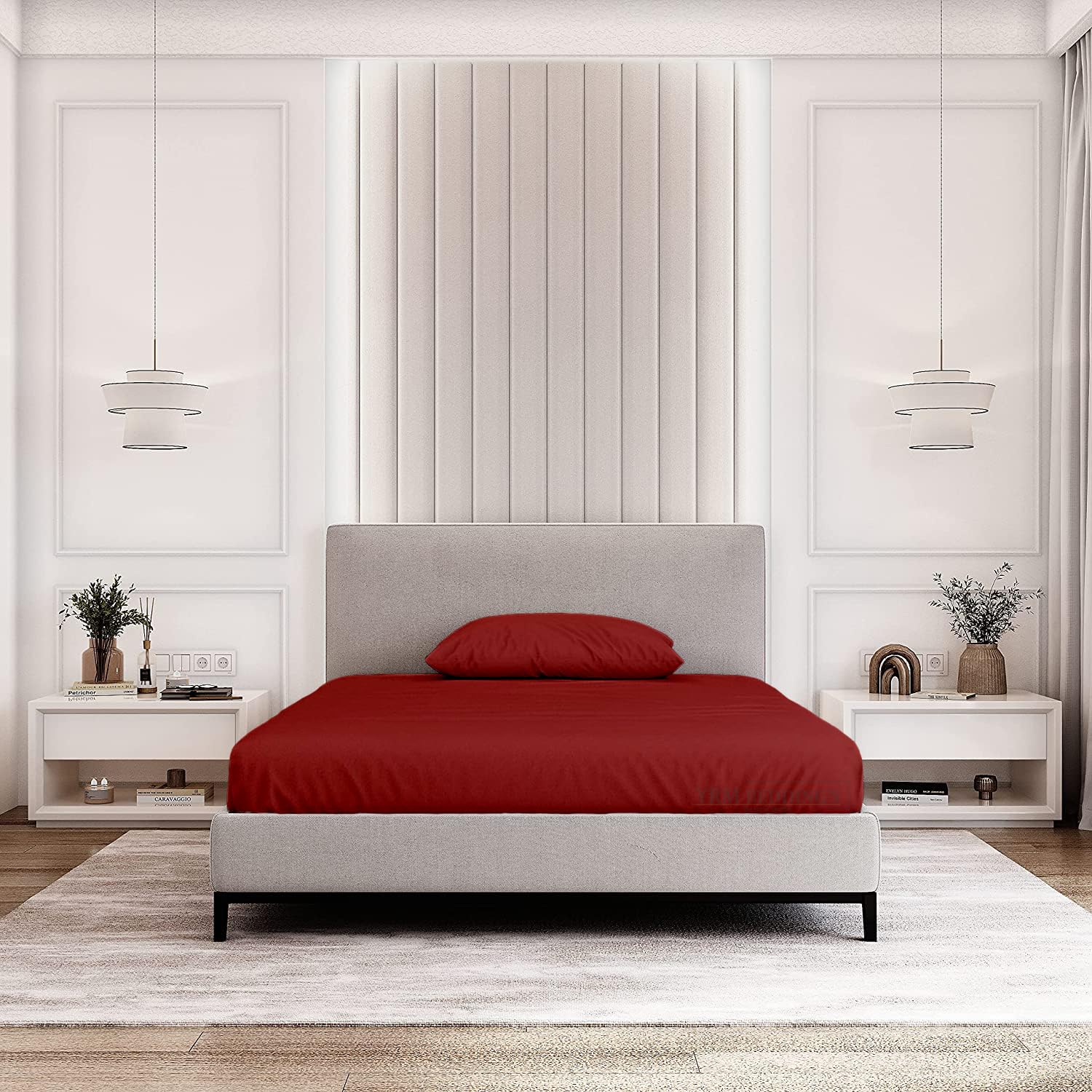 EDMUND - Super Soft Elastic Fitted Bedsheet with Pillow Covers Single Bed (36" X 72" + 8") Fitted Bedsheet Machine Washable Cotton Finished Elastic Bedsheet Single Bed | Burgundy