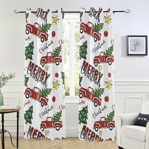 Merry Christmas Red Truck Blackout Curtains 84 inches Window Curtains for Bedroom 84 Inch Length Vertical Blinds Cafe Curtains Decor Cortinas para disponible en Yaxa El Salvador