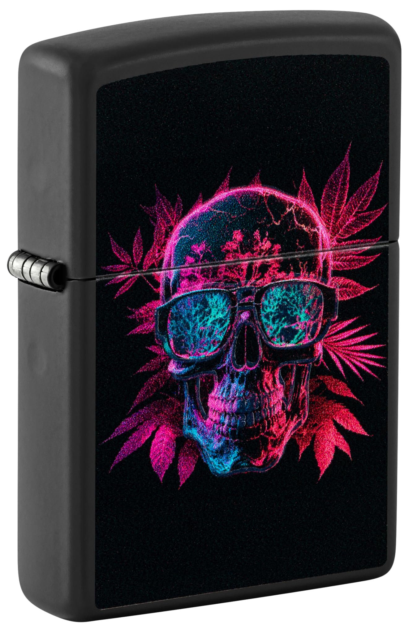 Zippo Windproof Lighter - Cannabis Skull, Black Matte, Black Light - Refillable - Reusable - Windproof Design - Gift Box - Made in USA