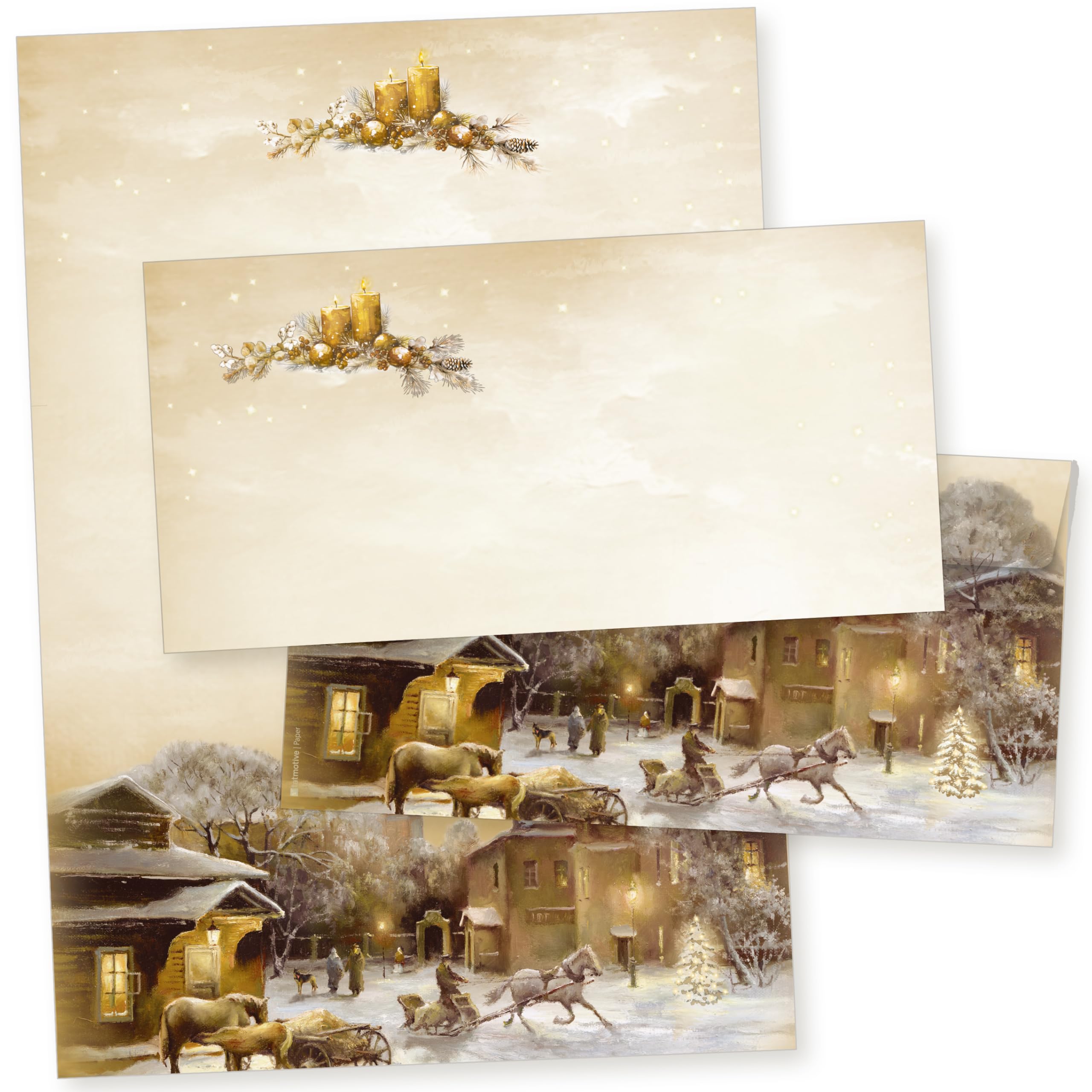 Lönneberg 250 Sets Weihnachtsbriefpapier mit Umschlag ohne Fenster Weihnachtspapier A4 Briefpapier Weihnachten