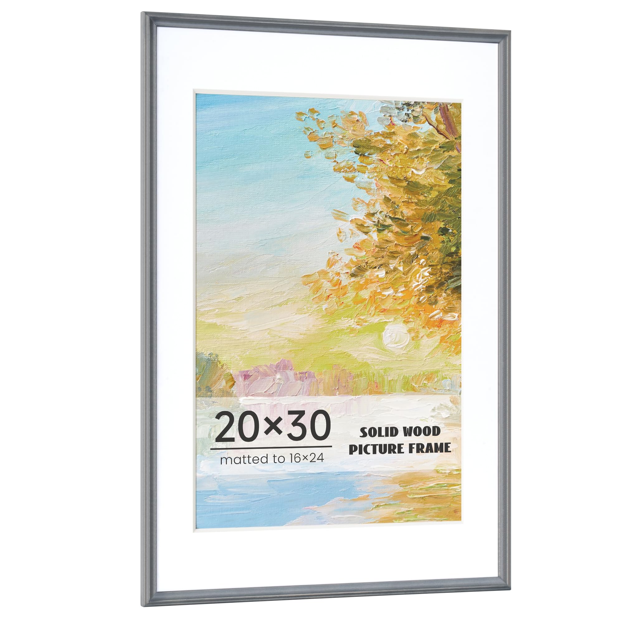 FLYJOE20x30 Picture Frame with Mat to 16x24, Solid Wood Vintage Poster Frame for Crafts, Puzzle, Art Works, Lightweight, Versatile & Shatterproof Ornate Wall Decor for Office, Gallery & Home, Grey