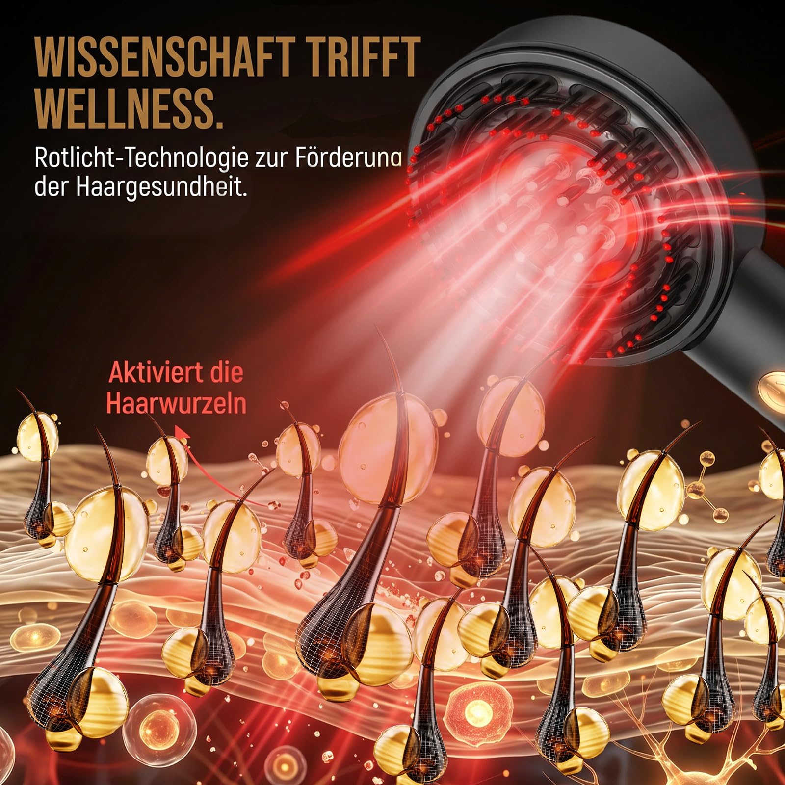 3-in-1 Rotlicht Haarbürste Elektrisch Kopfmassagegerät - Kopfhaut Massagebürste Elektrisch+6ml Haaröl Applikator+Rotlichttherapie, Kopfhautmassage Applikator mit 3 Modi Rotlicht/Blaulicht/Mischlicht