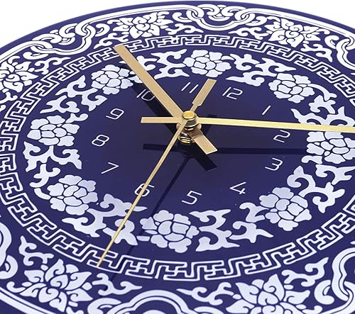 Miniatura 5 de Lafocuse Reloj de pared azul y blanco de 12 pulgadas, reloj de pared de cerámica azul marino de porcelana para decoración de sala de estar, reloj de