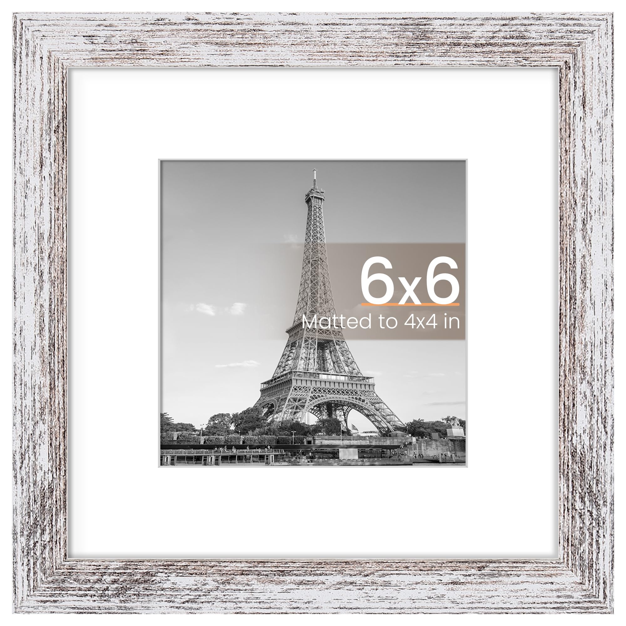 upsimples 6x6 Picture Frame, Wall Decor Photo Frames, Rustic White 1 Pack | 4x4 Square Frame with Mat for Gallery Wall, Family,Baby,Dog,Dorm,Farmhouse,Christmas
