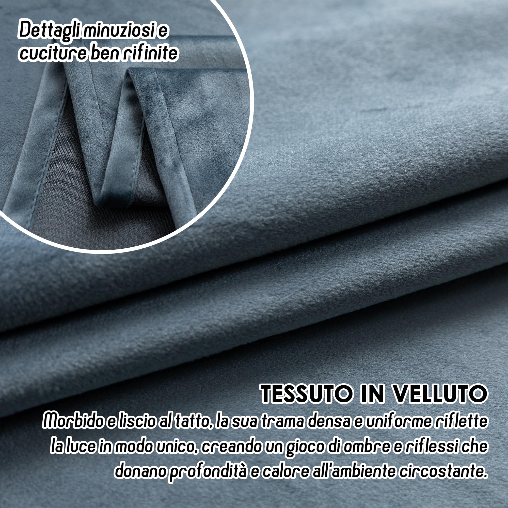 GIRASOLE HOME Coppia Tende Adelaide Morbide Oscuranti Termiche in Velluto 2 Pannelli da 140x220cm con Occhielli, Grigio