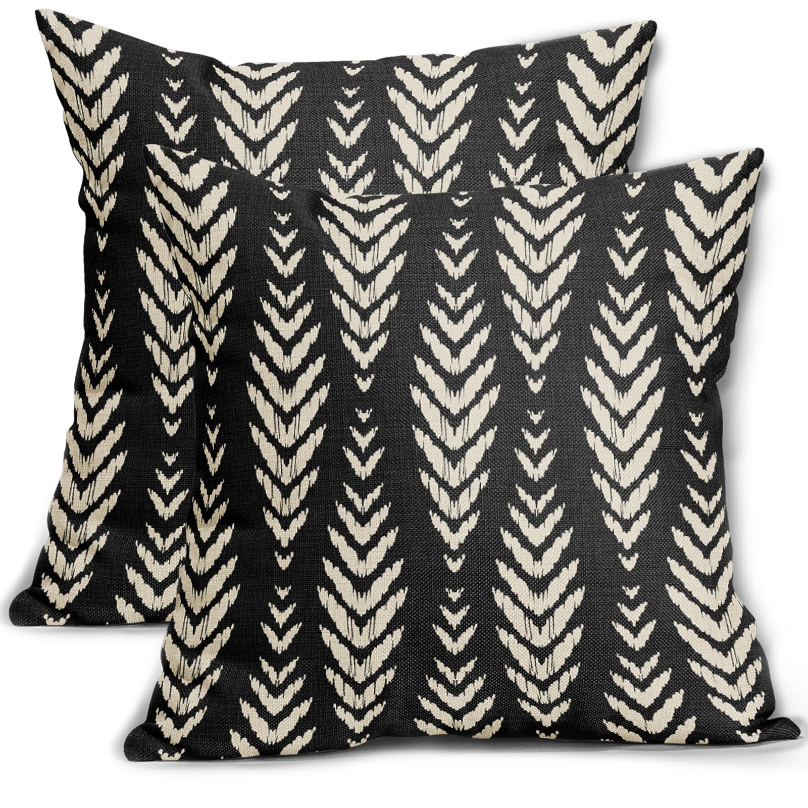 Black Pillow Covers 20x20 Set of 2 Boho Pattern Cream Herringbone Geometric Print Bohemian Ethnic Print Decorative Throw Pillows Outdoor Pillowcase