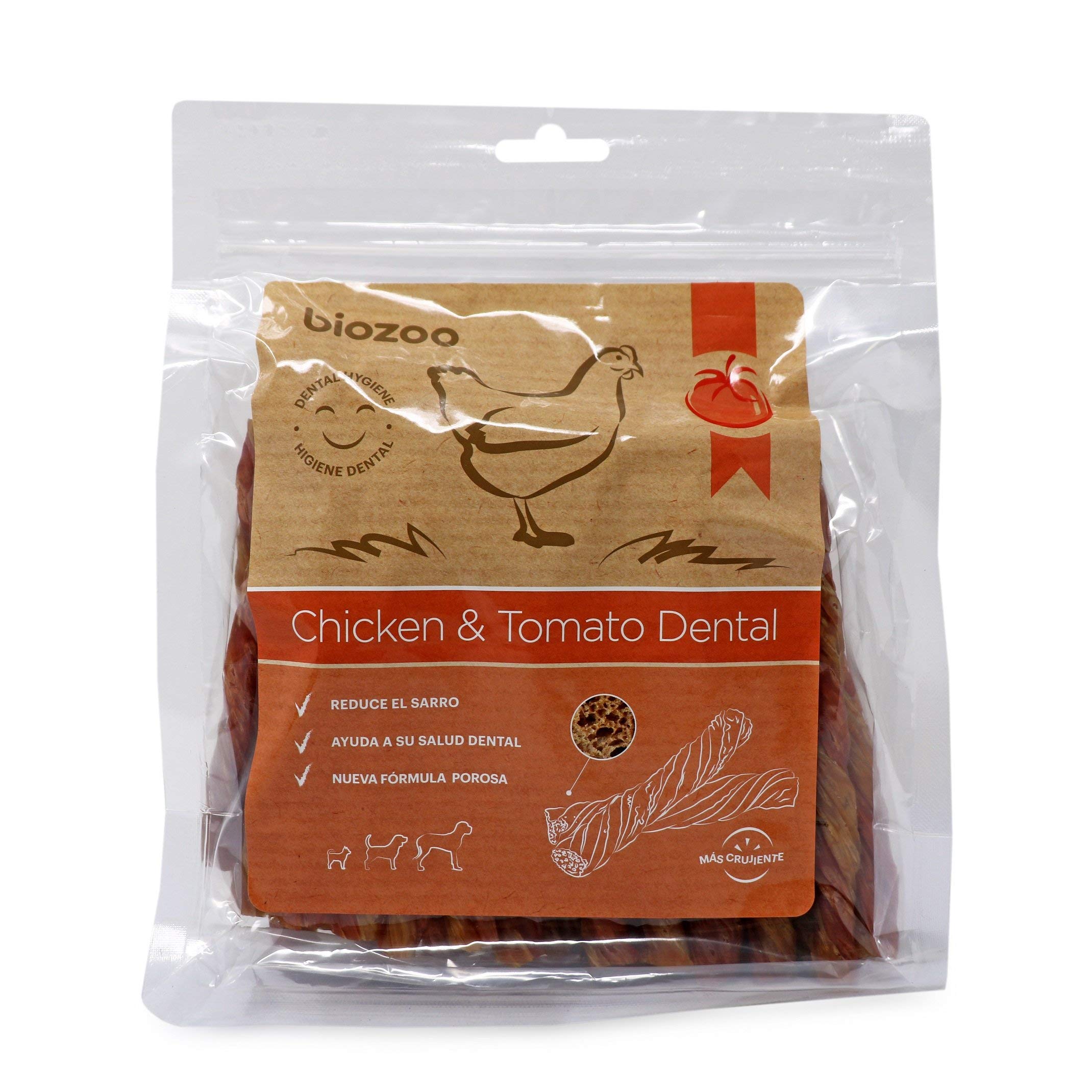 Biazoo Dental de Pollo y Tomate 500 grs Snacks para perros apto para todas las razas y tamaños. Ayuda a la higiene dental
