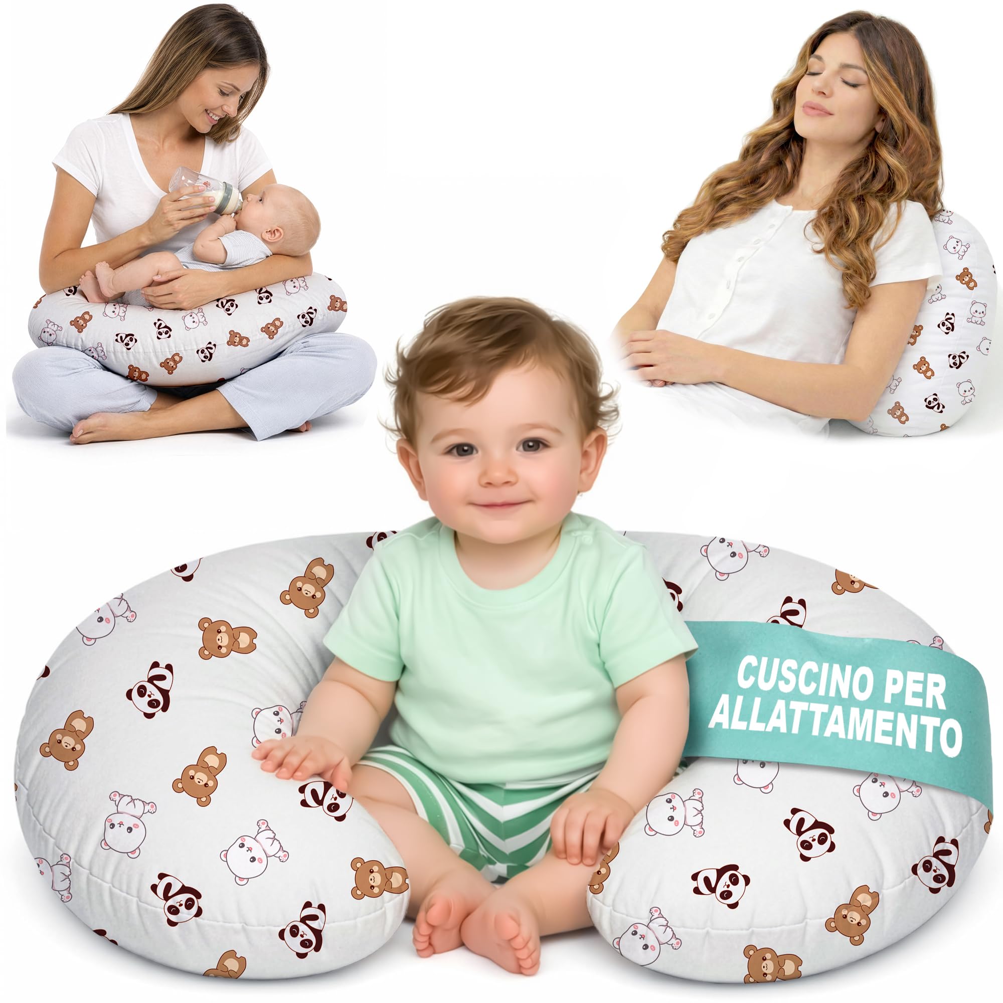 Cuscino Allattamento e Gravidanza Ciambella Allattamento Neonato con Federa in 100% Cotone e Morbido Riempimento Supporto Ergonomico alla Schiena Idea Regalo per Neo Mamme Accessorio Premaman Lavabile