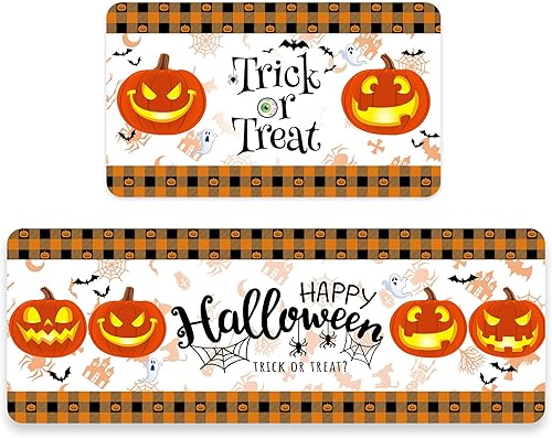 Tapetes de cocina de Halloween, alfombras de cocina de Feliz Halloween para piso, tapetes de cocina antideslizantes para dulce o truco, juego de 2